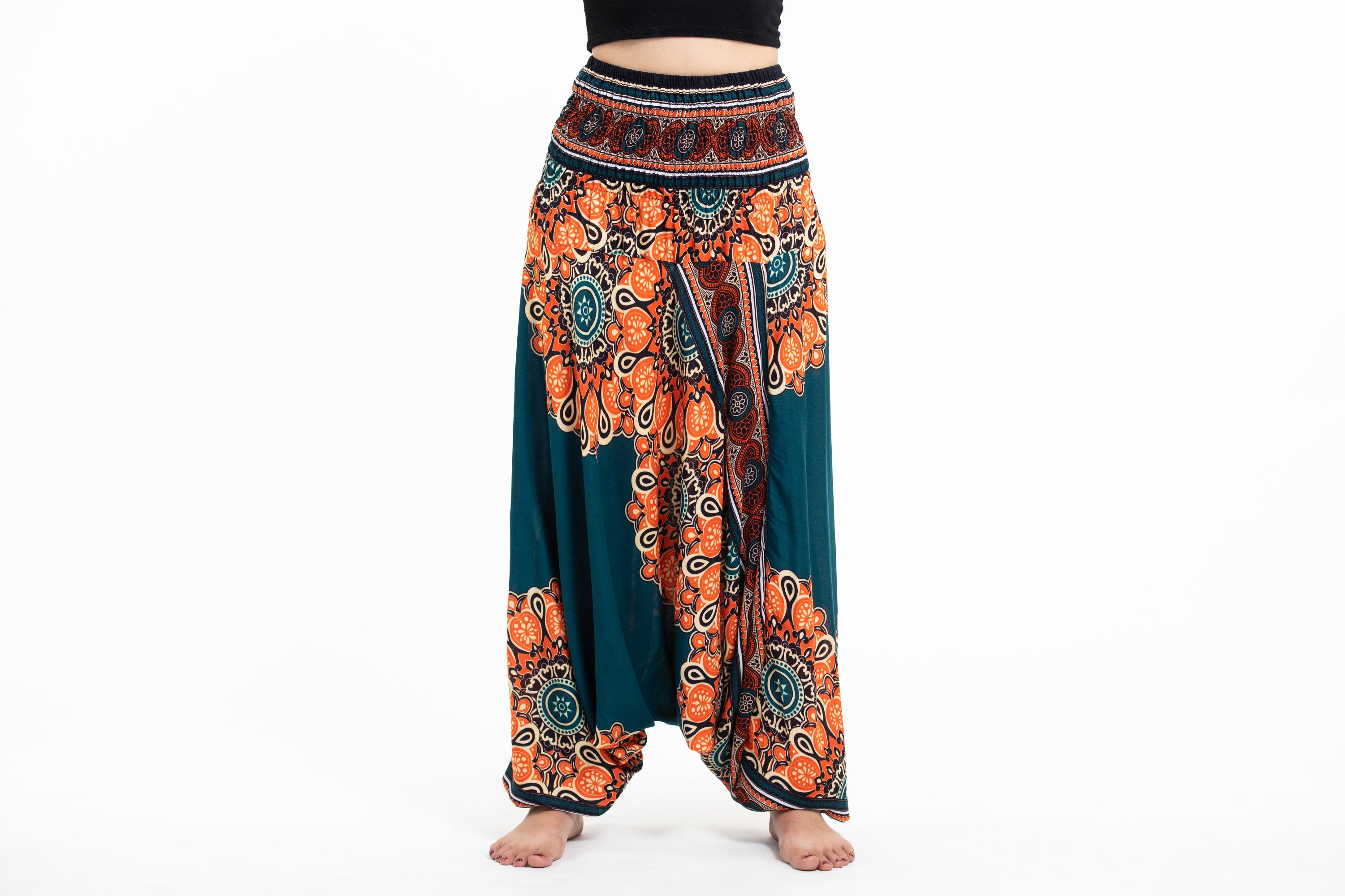 Peony Mandalas 2-in-1 Jumpsuit Harem Pants in Teal