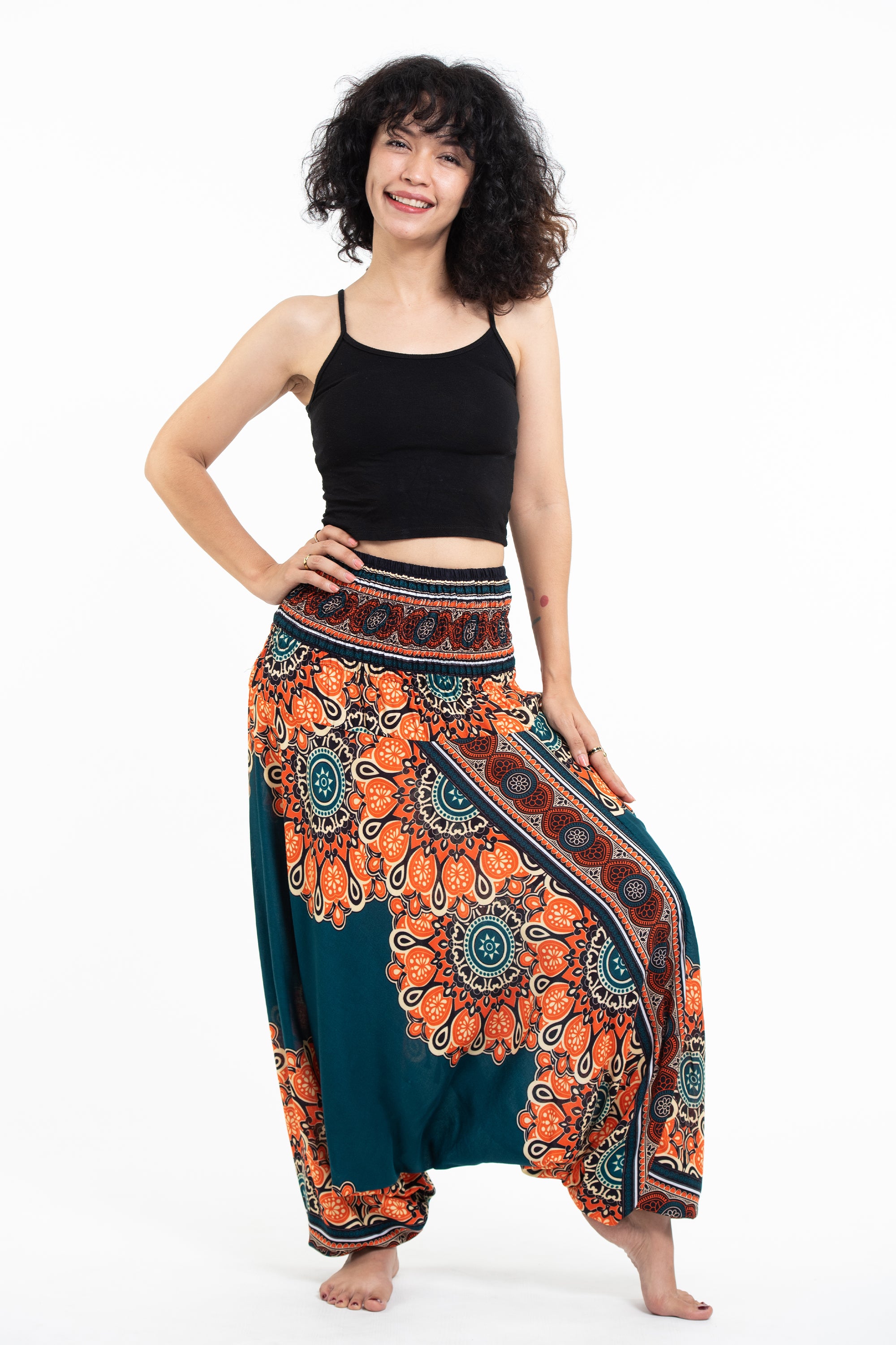 Peony Mandalas 2-in-1 Jumpsuit Harem Pants in Teal