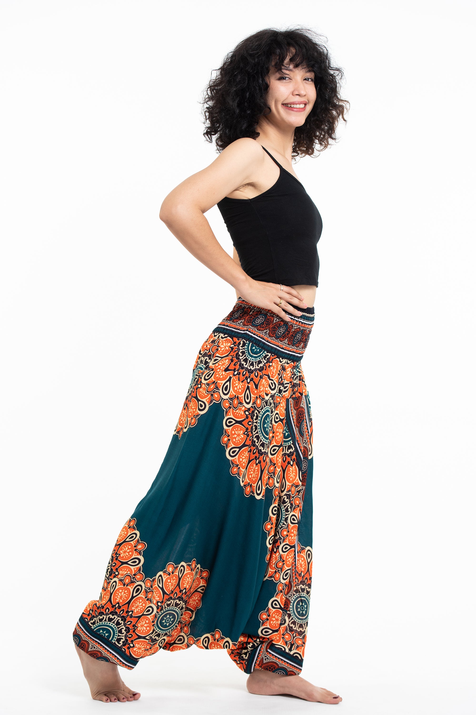 Peony Mandalas 2-in-1 Jumpsuit Harem Pants in Teal