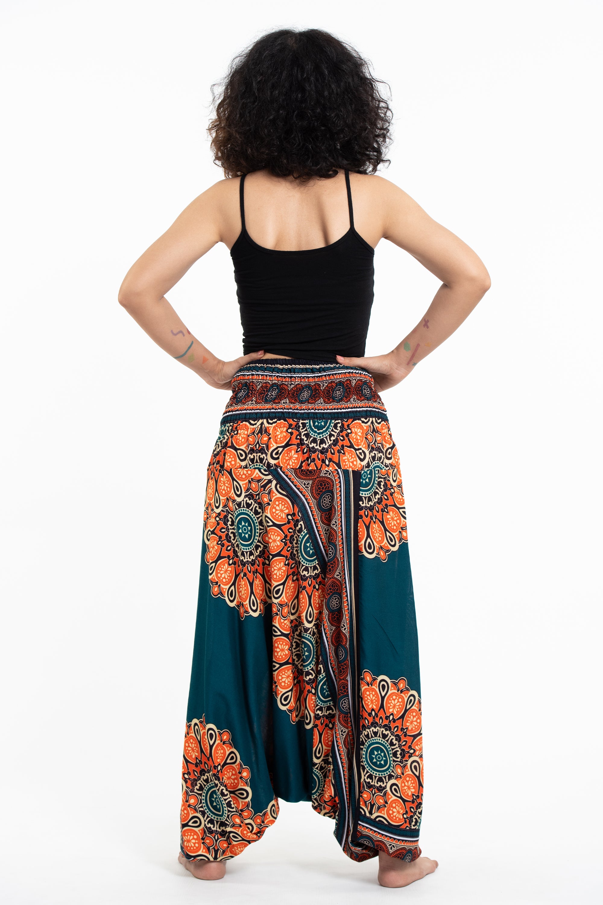 Peony Mandalas 2-in-1 Jumpsuit Harem Pants in Teal