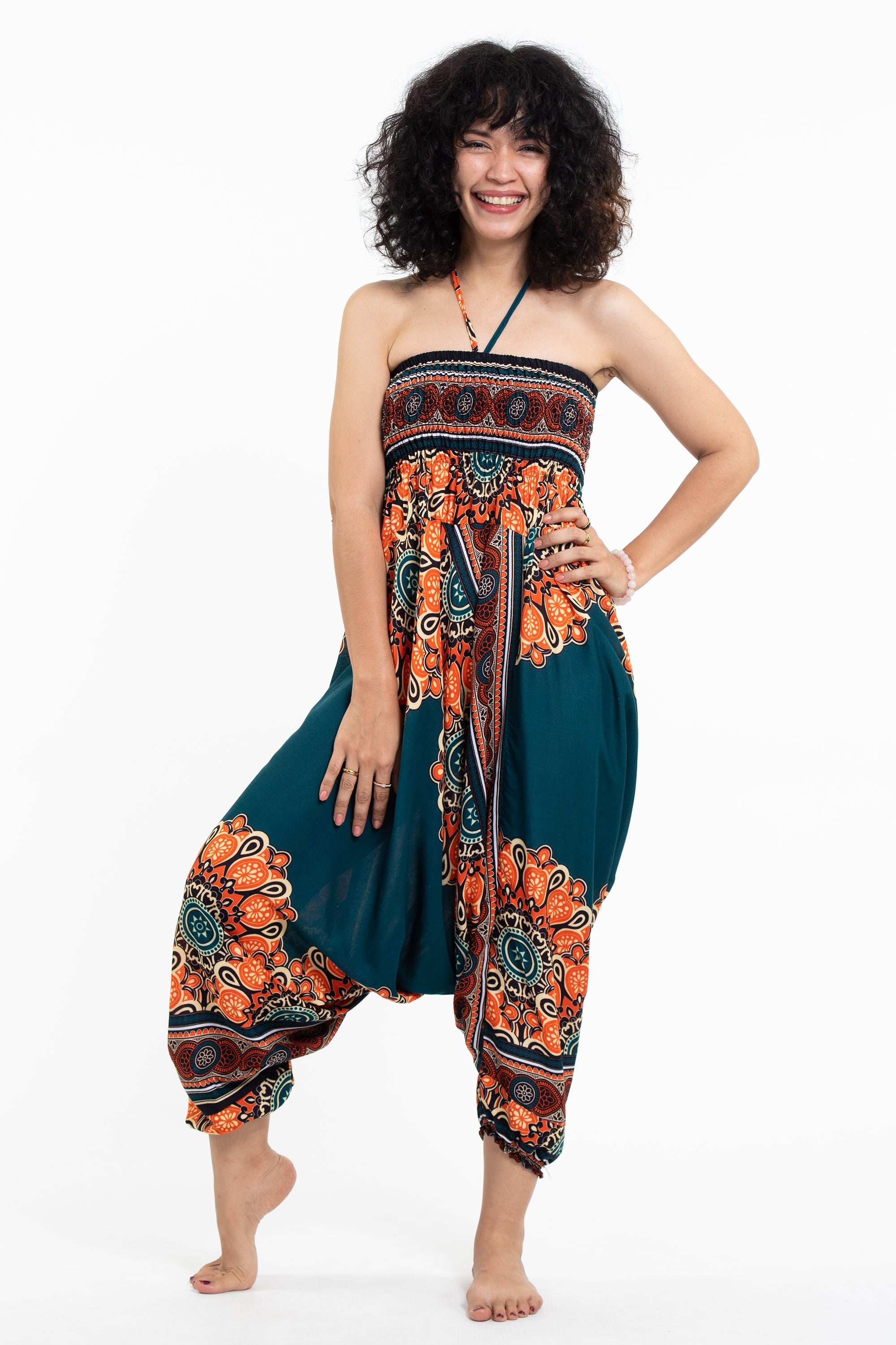 Peony Mandalas 2-in-1 Jumpsuit Harem Pants in Teal