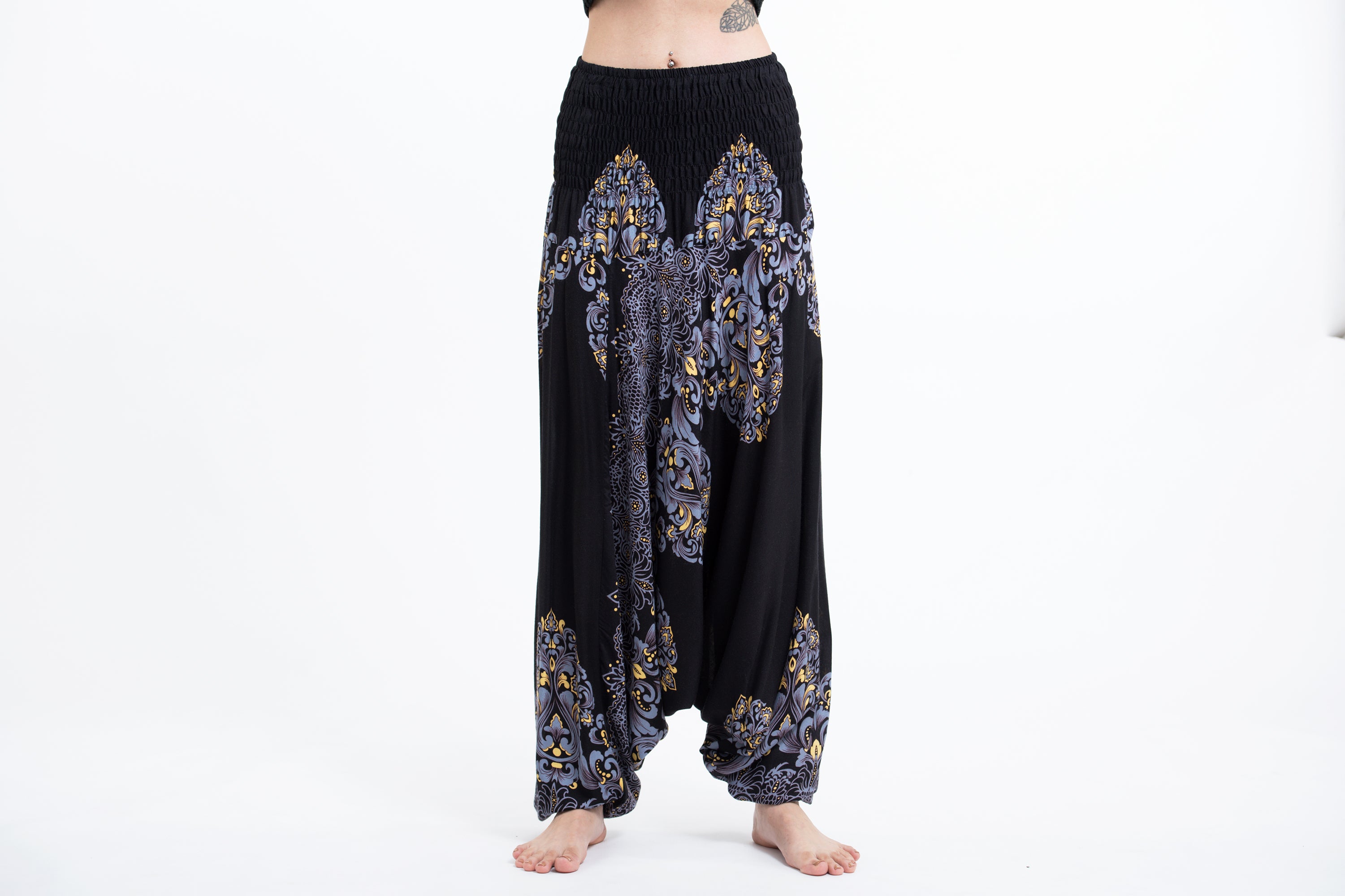Floral Vines 2-in-1 Jumpsuit Harem Pants in Black