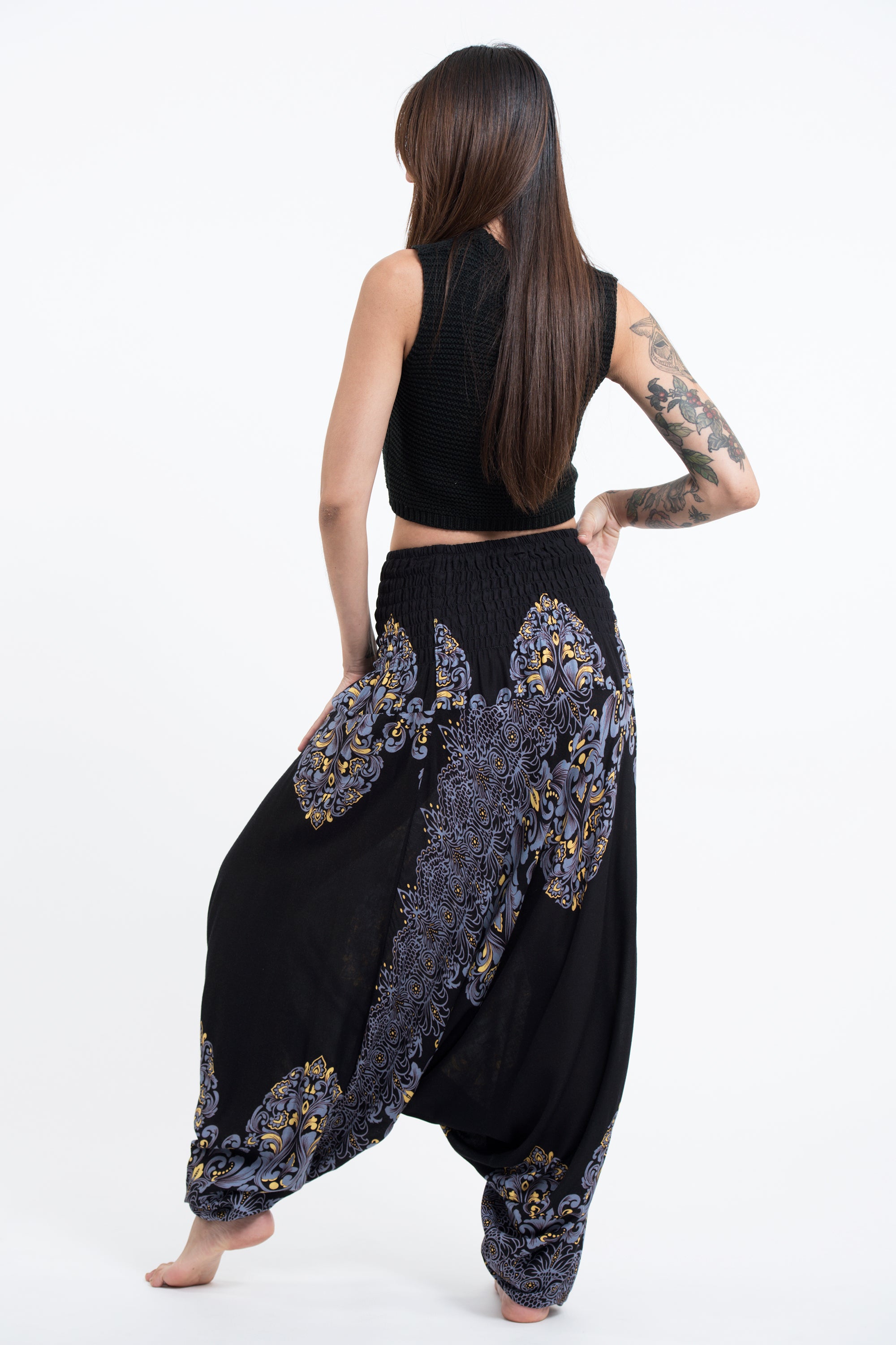 Floral Vines 2-in-1 Jumpsuit Harem Pants in Black