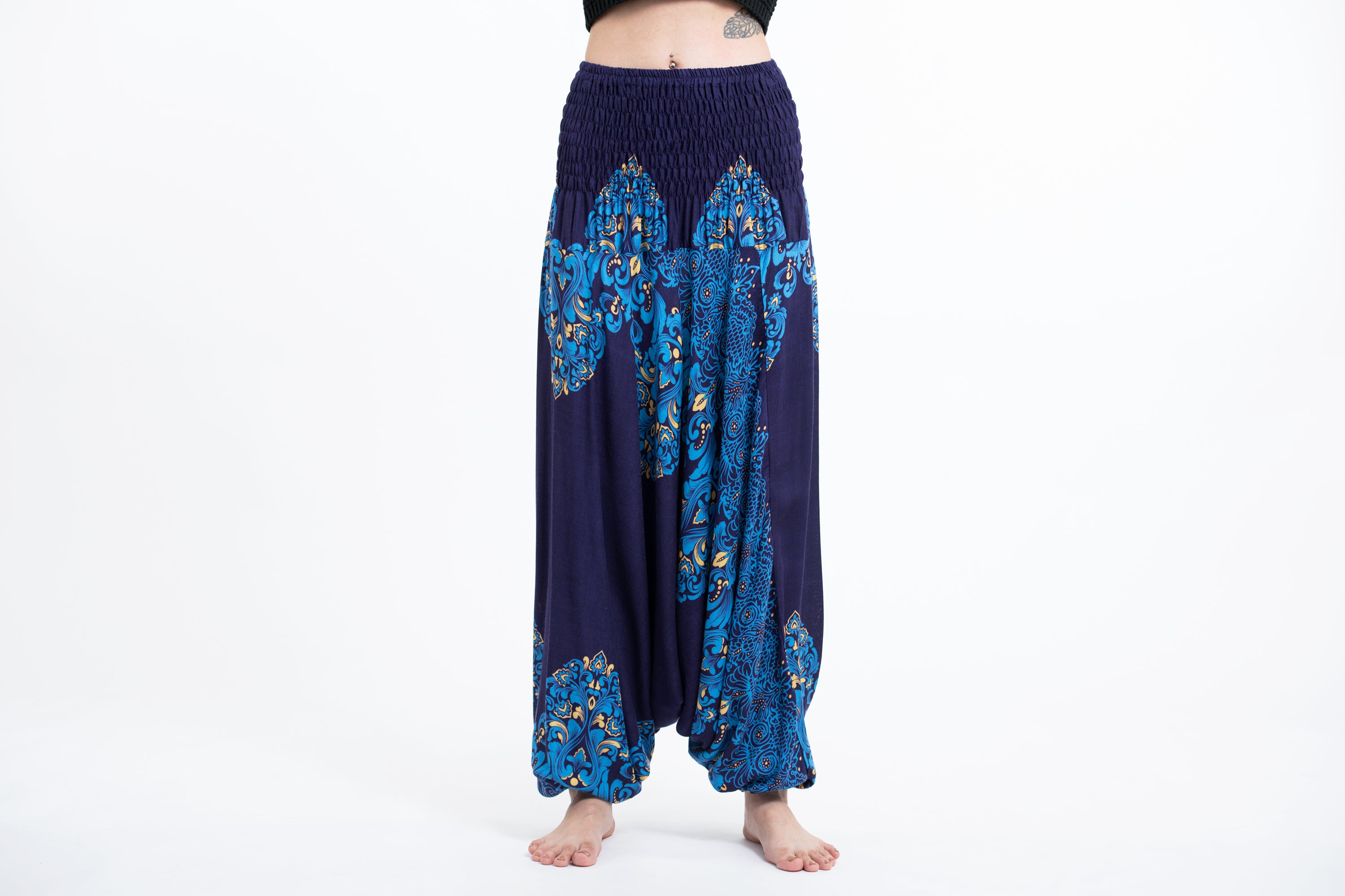 Floral Vines 2-in-1 Jumpsuit Harem Pants in Blue