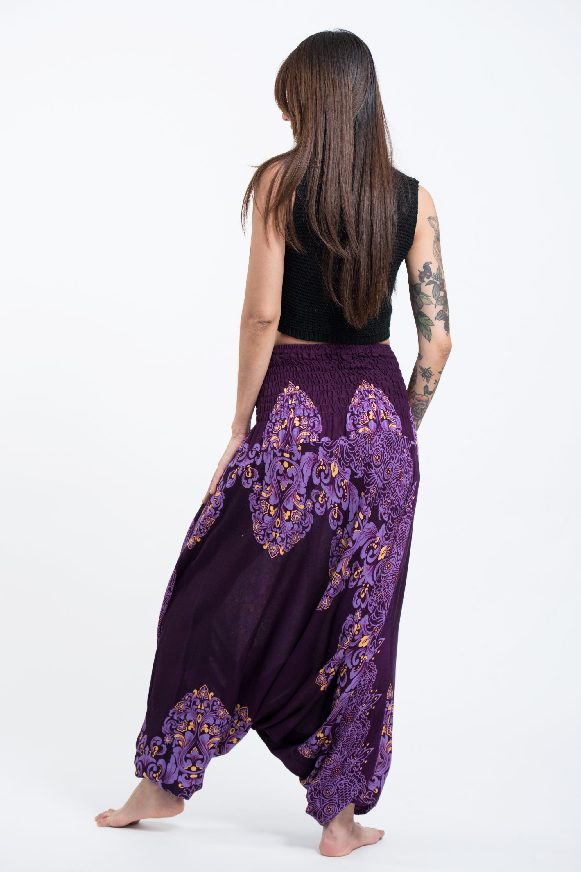 Floral Vines 2-in-1 Jumpsuit Harem Pants in Purple