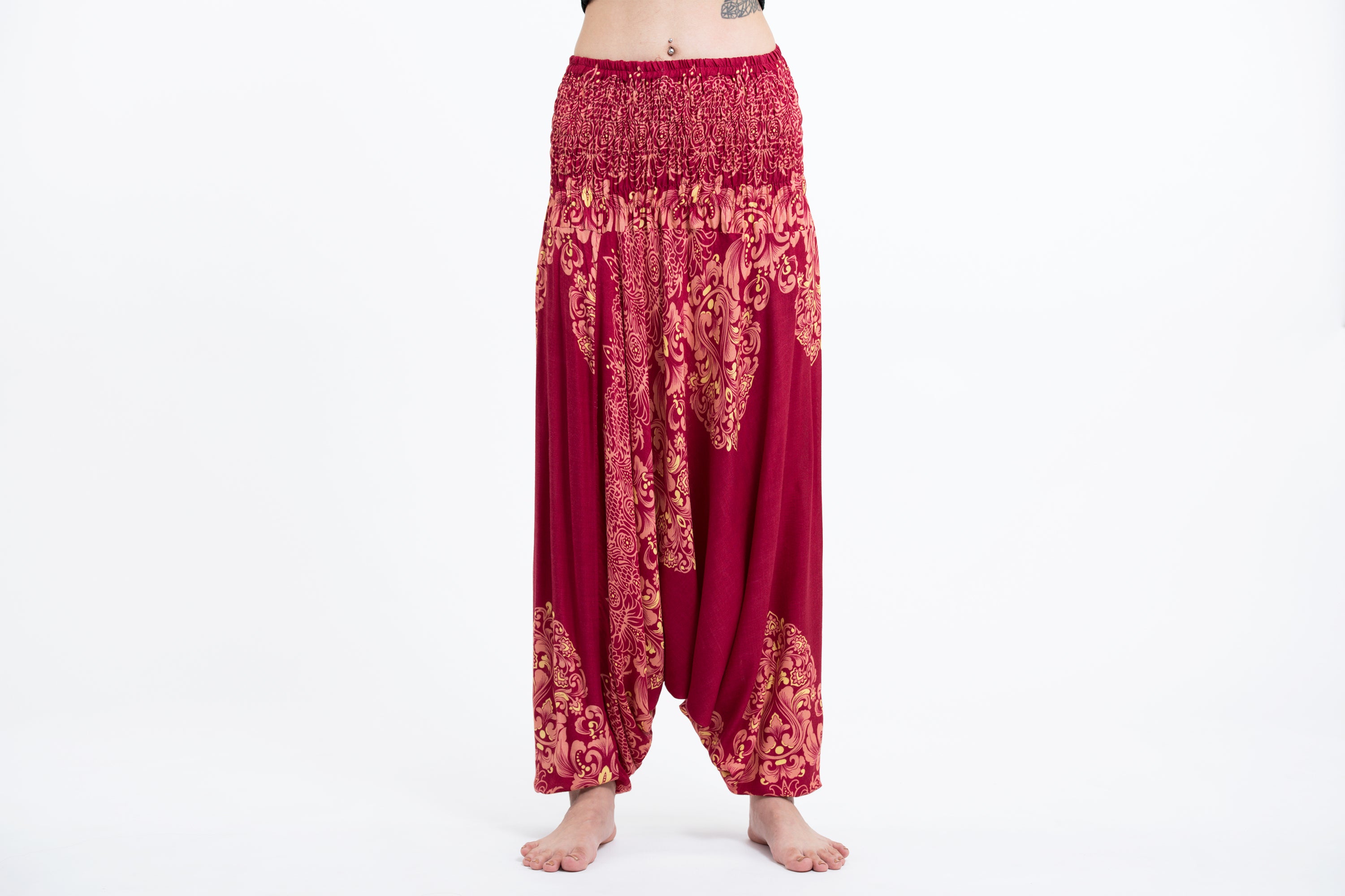 Floral Vines 2-in-1 Jumpsuit Harem Pants in Red