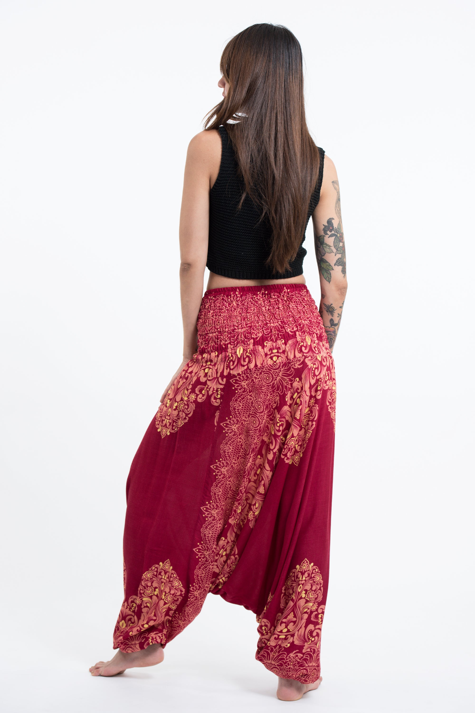 Floral Vines 2-in-1 Jumpsuit Harem Pants in Red