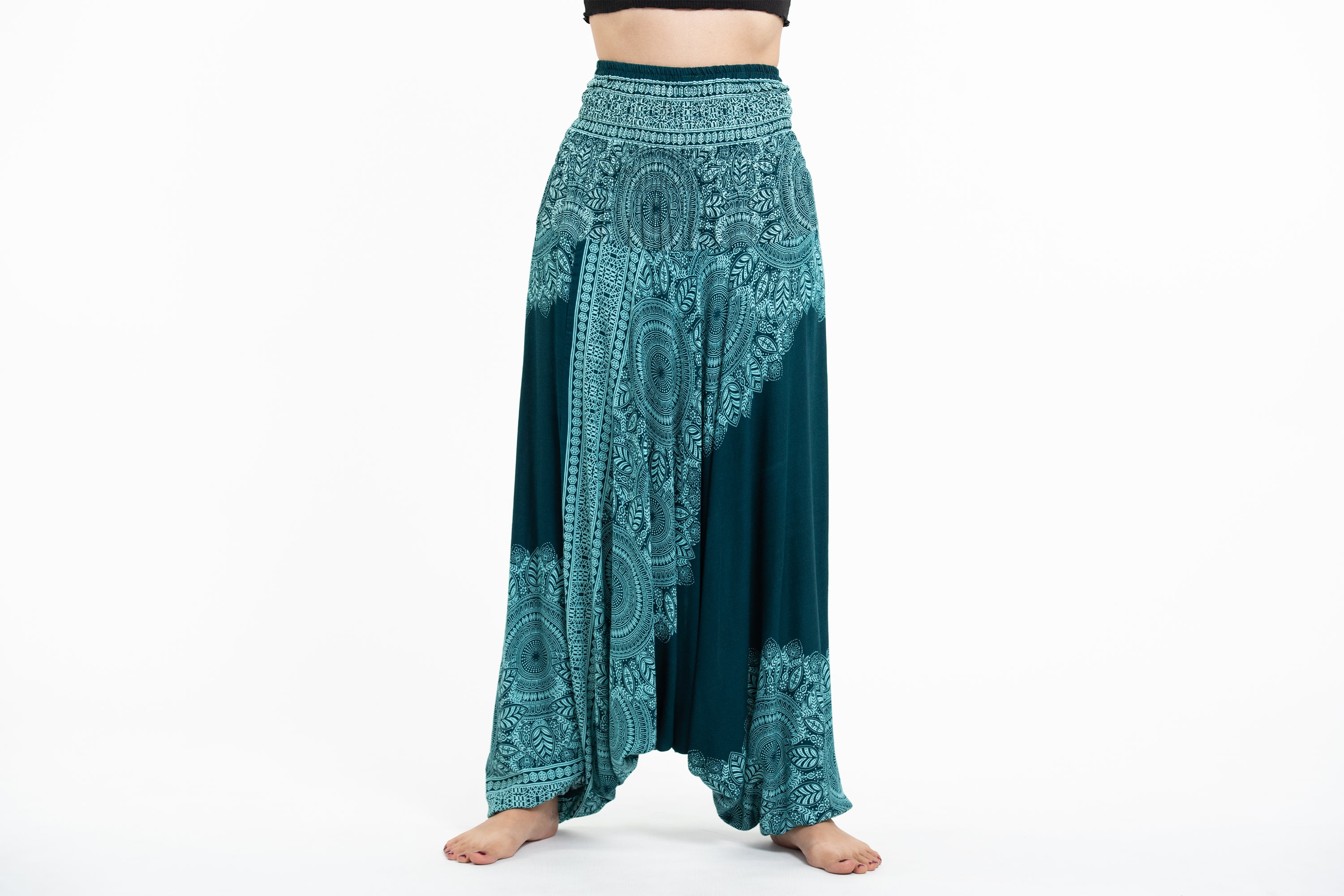 Floral Mandalas 2-in-1 Jumpsuit Harem Pants in Teal