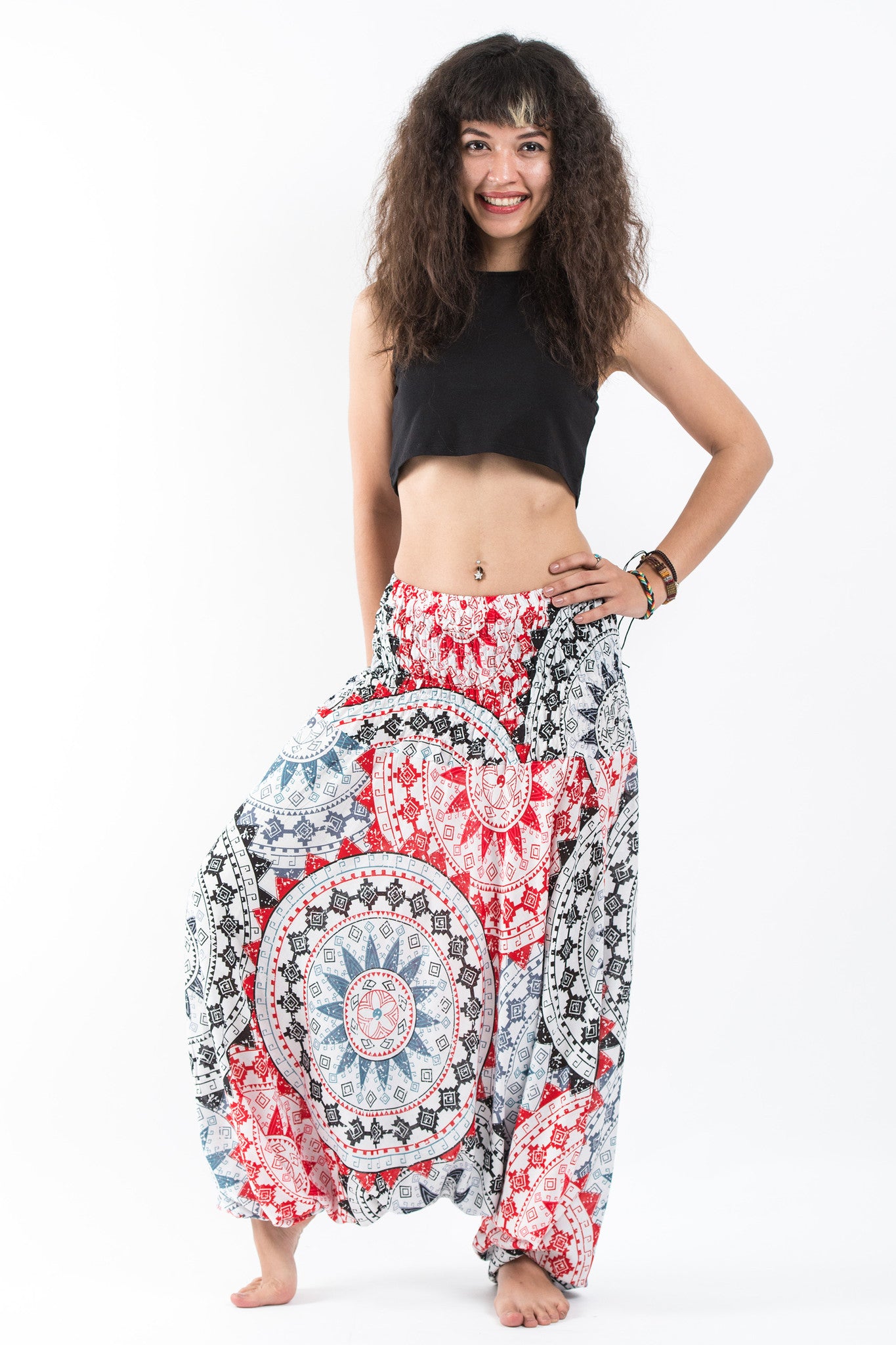 Star Mandalas 2-in-1 Jumpsuit Harem Pants in Black Red