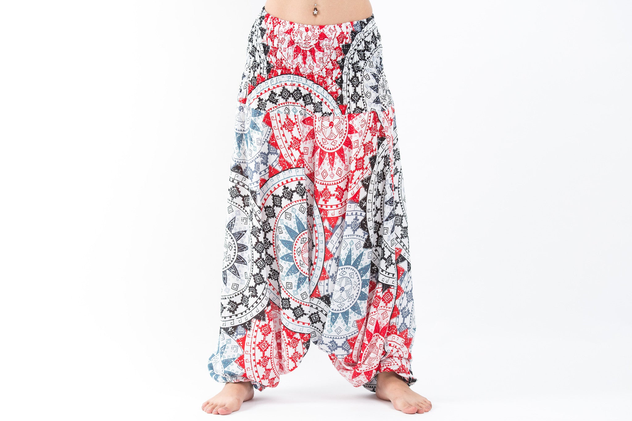 Star Mandalas 2-in-1 Jumpsuit Harem Pants in Black Red
