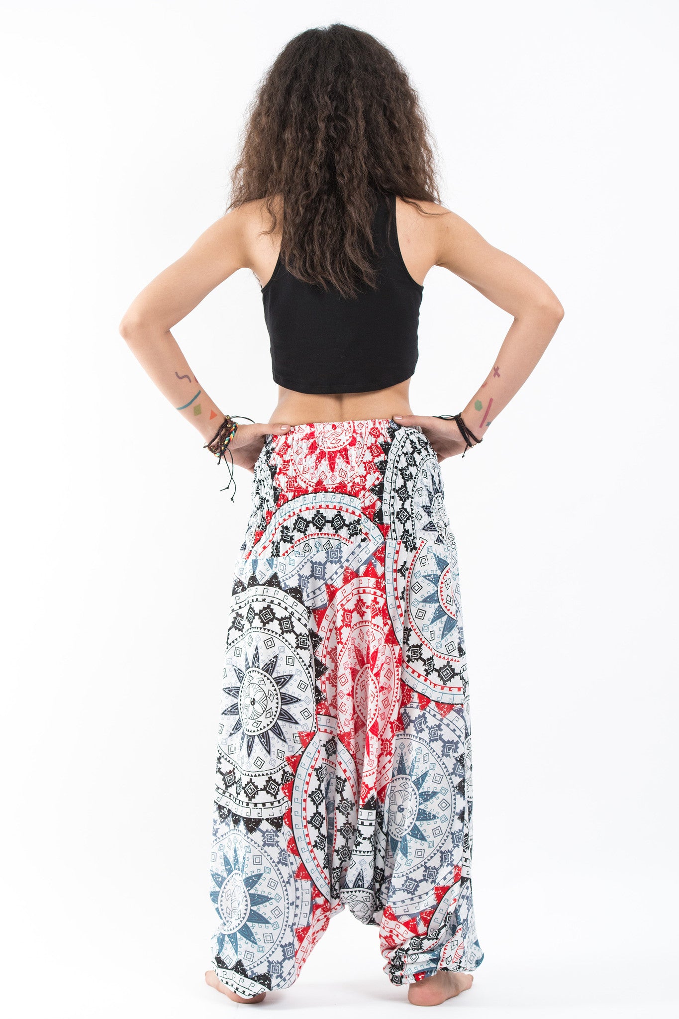 Star Mandalas 2-in-1 Jumpsuit Harem Pants in Black Red