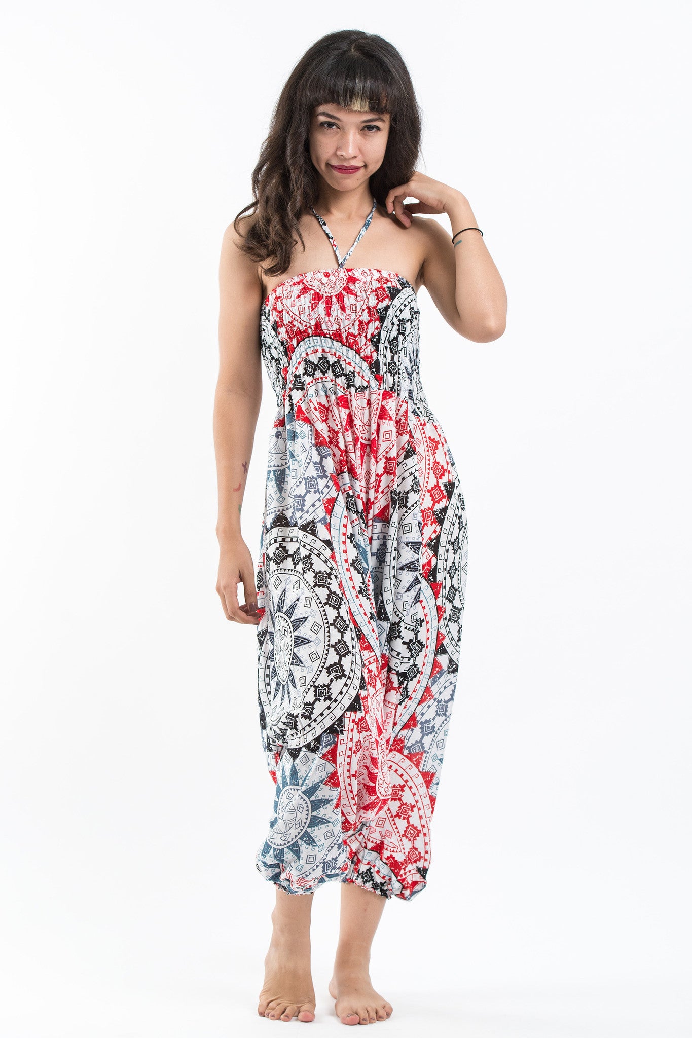 Star Mandalas 2-in-1 Jumpsuit Harem Pants in Black Red