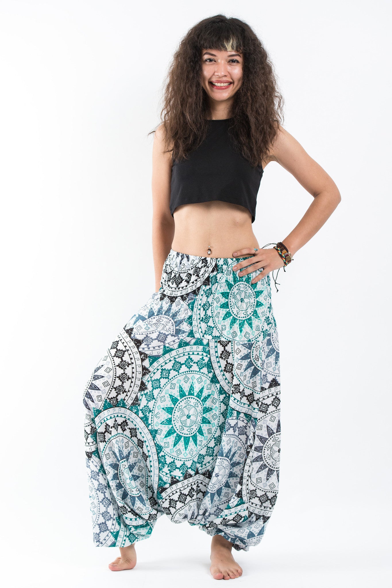 Star Mandalas 2-in-1 Jumpsuit Harem Pants in Green