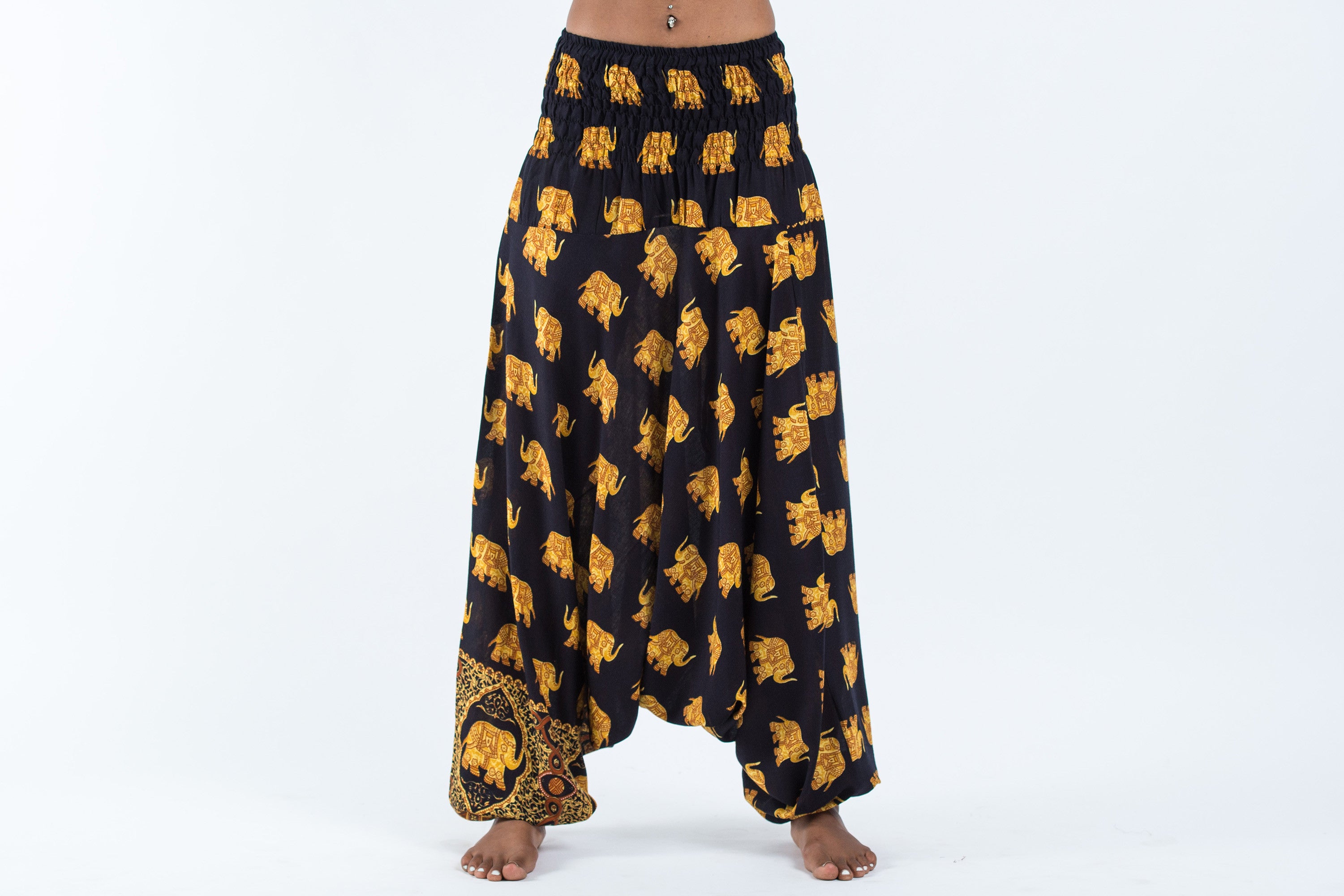 Golden Elephant 2-in-1 Jumpsuit Elephant Pants in Black