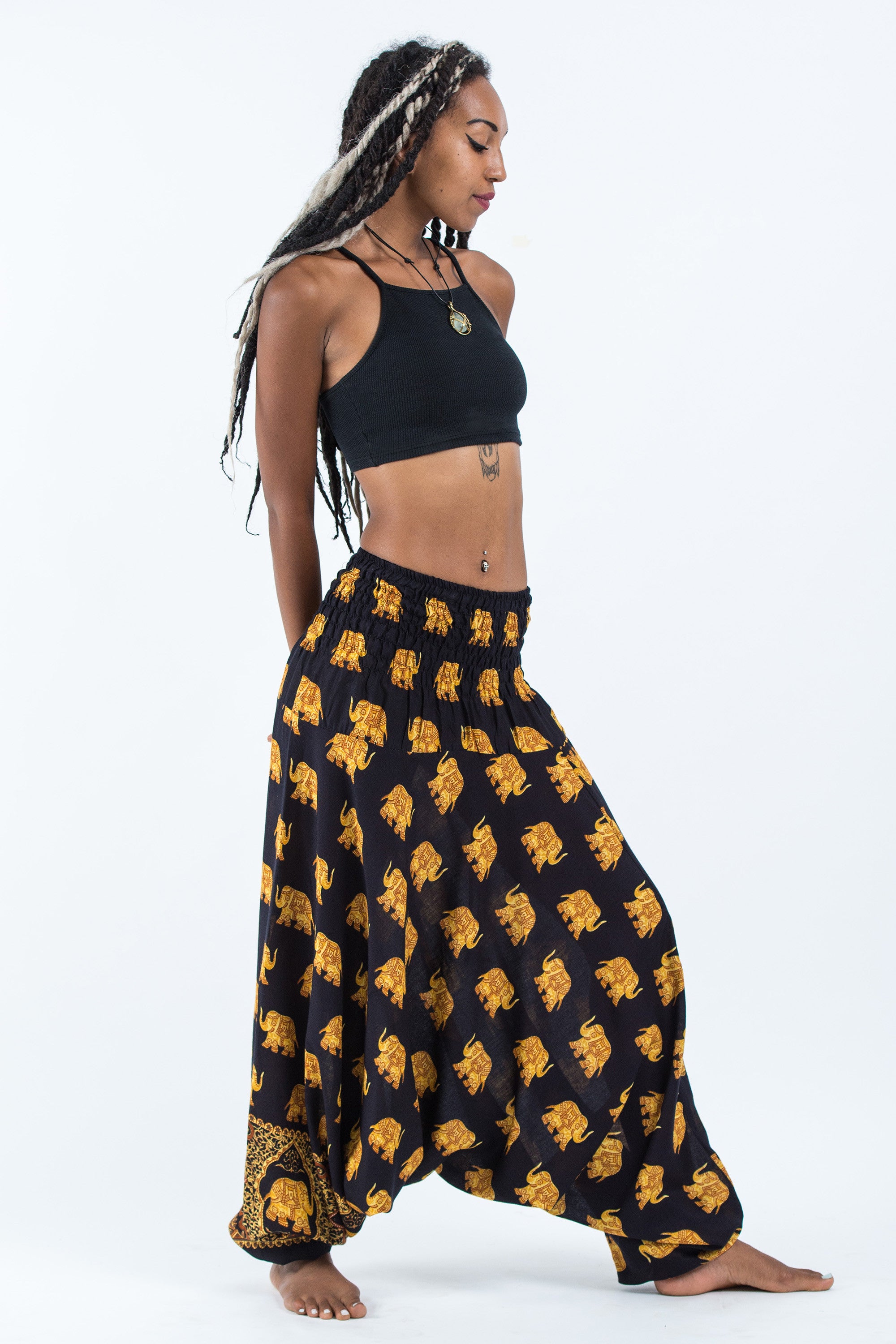 Golden Elephant 2-in-1 Jumpsuit Elephant Pants in Black