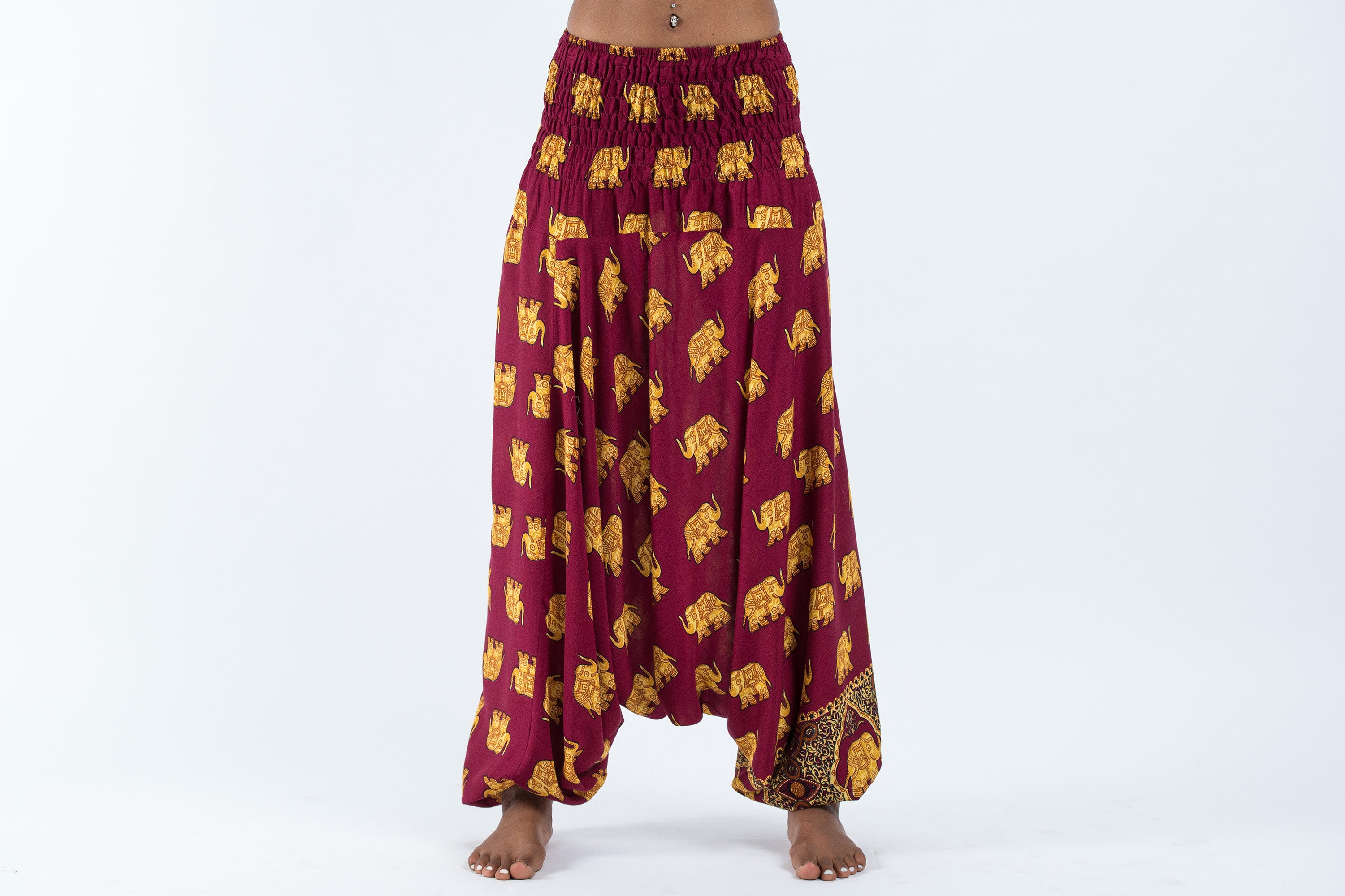Golden Elephant 2-in-1 Jumpsuit Elephant Pants in Maroon