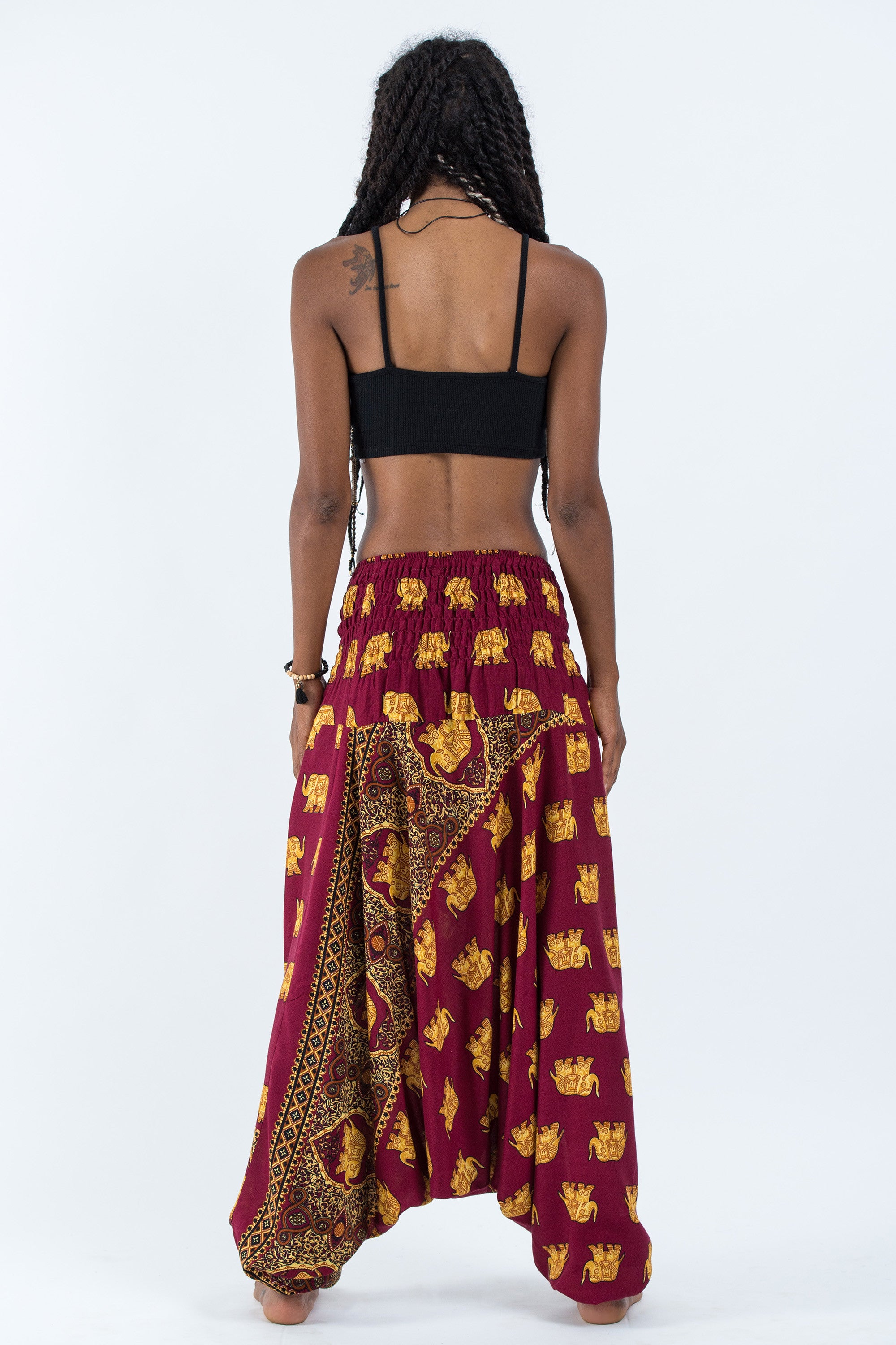 Golden Elephant 2-in-1 Jumpsuit Elephant Pants in Maroon