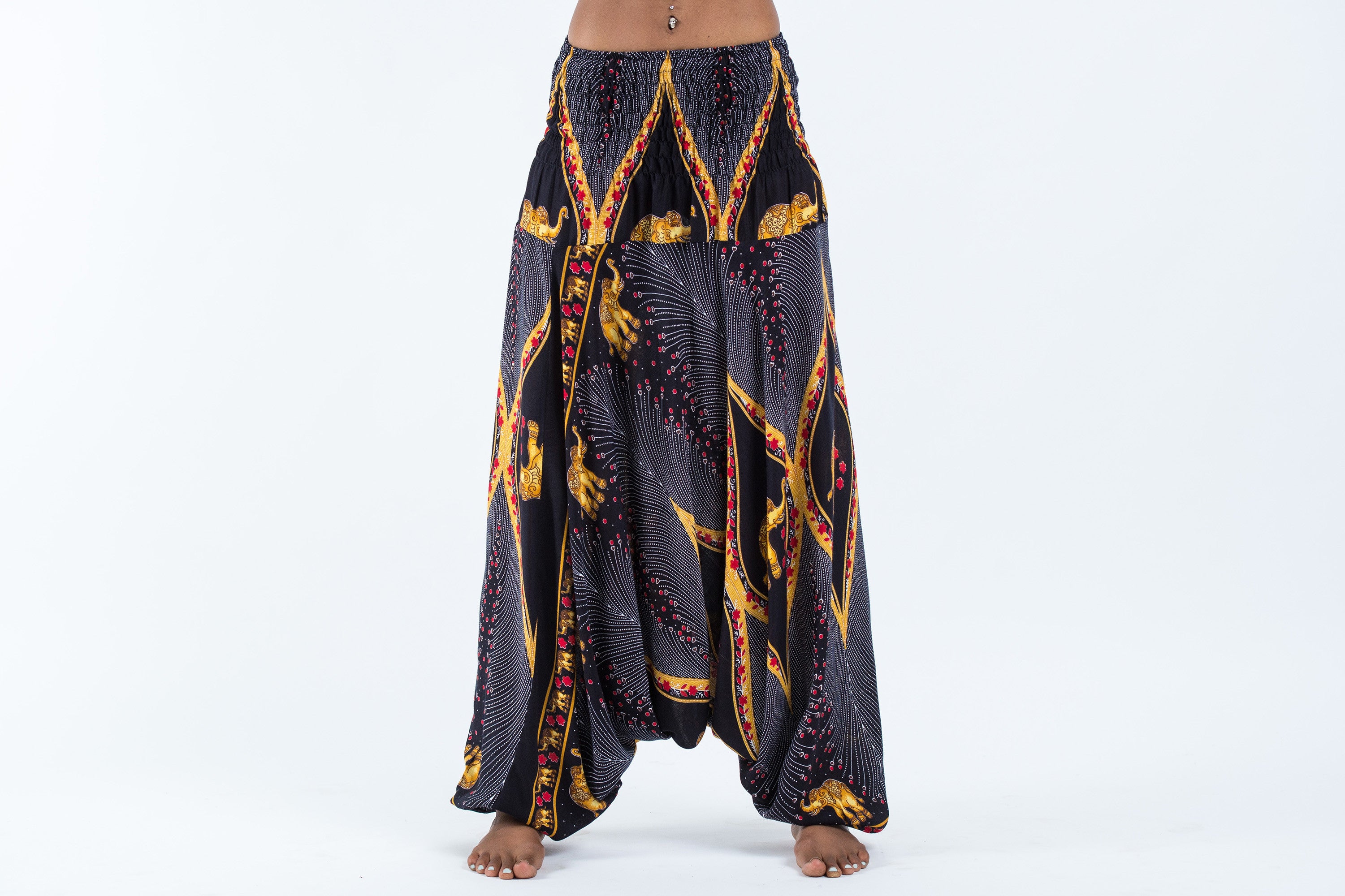 Peacock Elephant 2-in-1 Jumpsuit Elephant Pants in Black