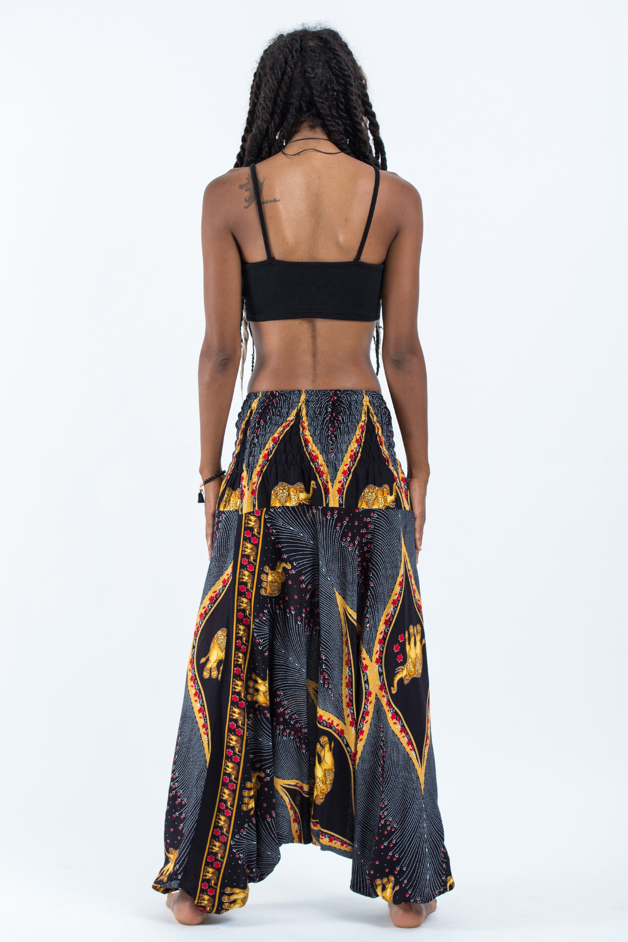Peacock Elephant 2-in-1 Jumpsuit Elephant Pants in Black