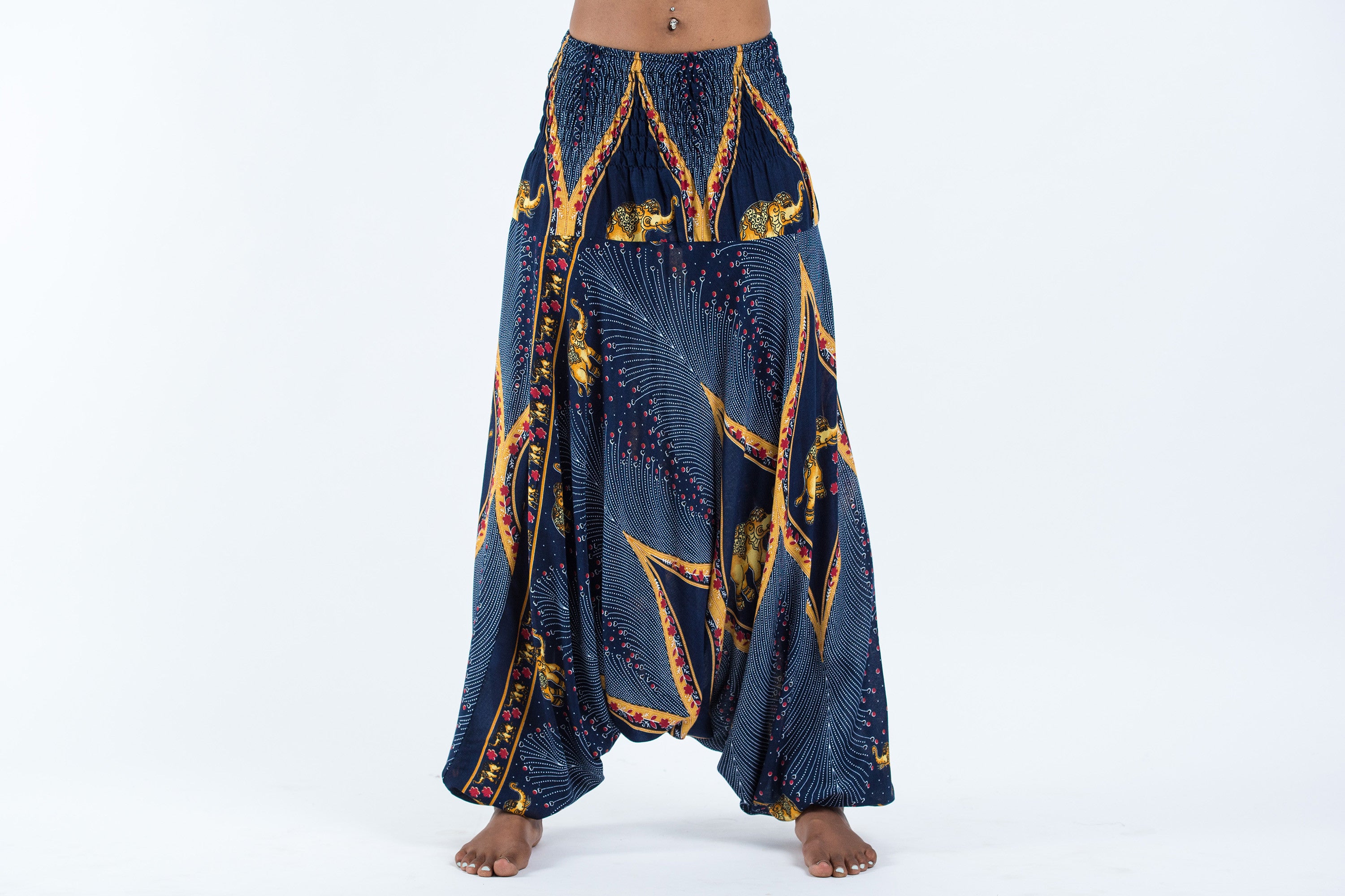 Peacock Elephant 2-in-1 Jumpsuit Elephant Pants in Blue