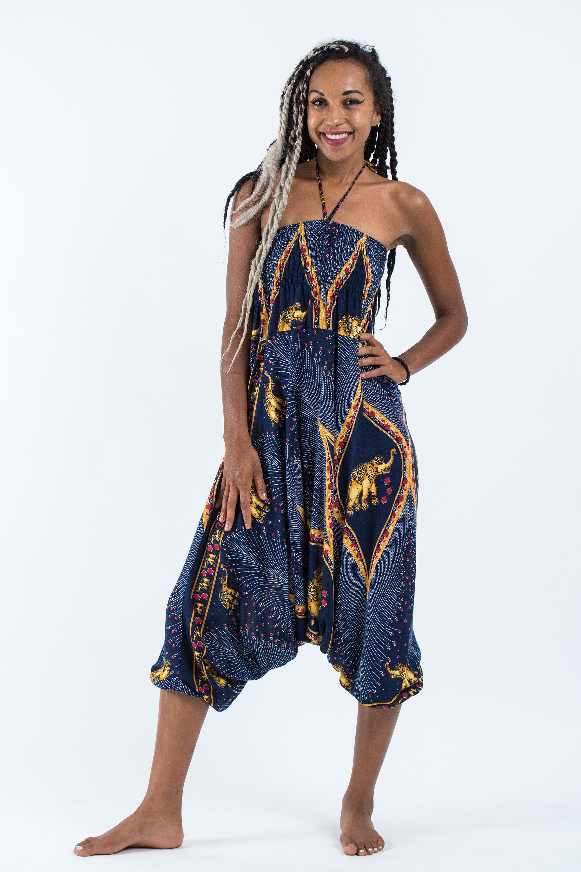 Peacock Elephant 2-in-1 Jumpsuit Elephant Pants in Blue