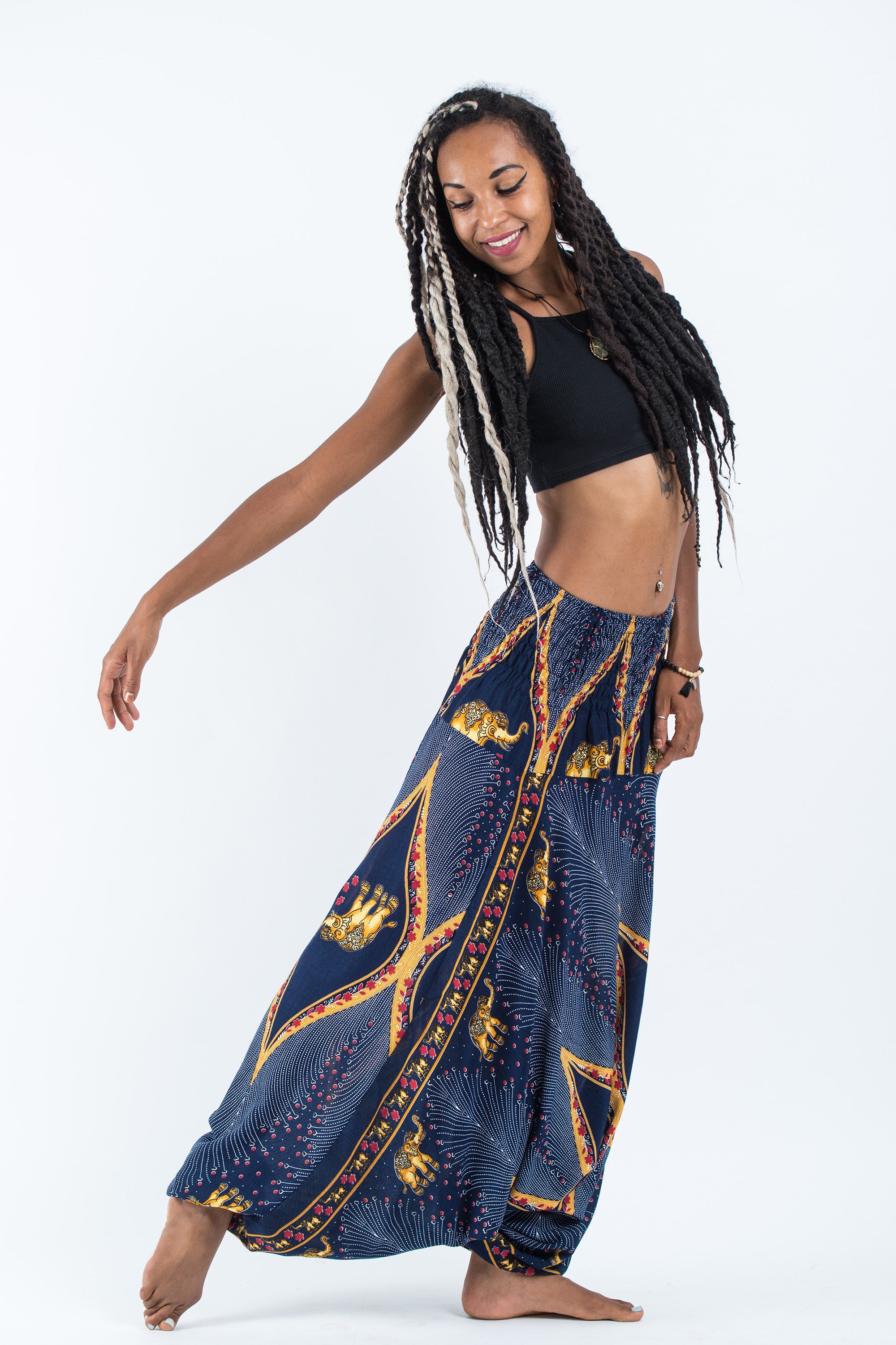 Peacock Elephant 2-in-1 Jumpsuit Elephant Pants in Blue