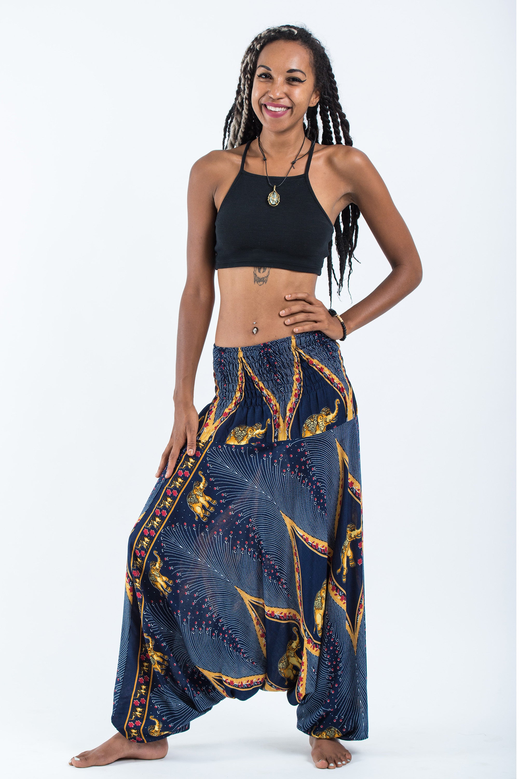 Peacock Elephant 2-in-1 Jumpsuit Elephant Pants in Blue