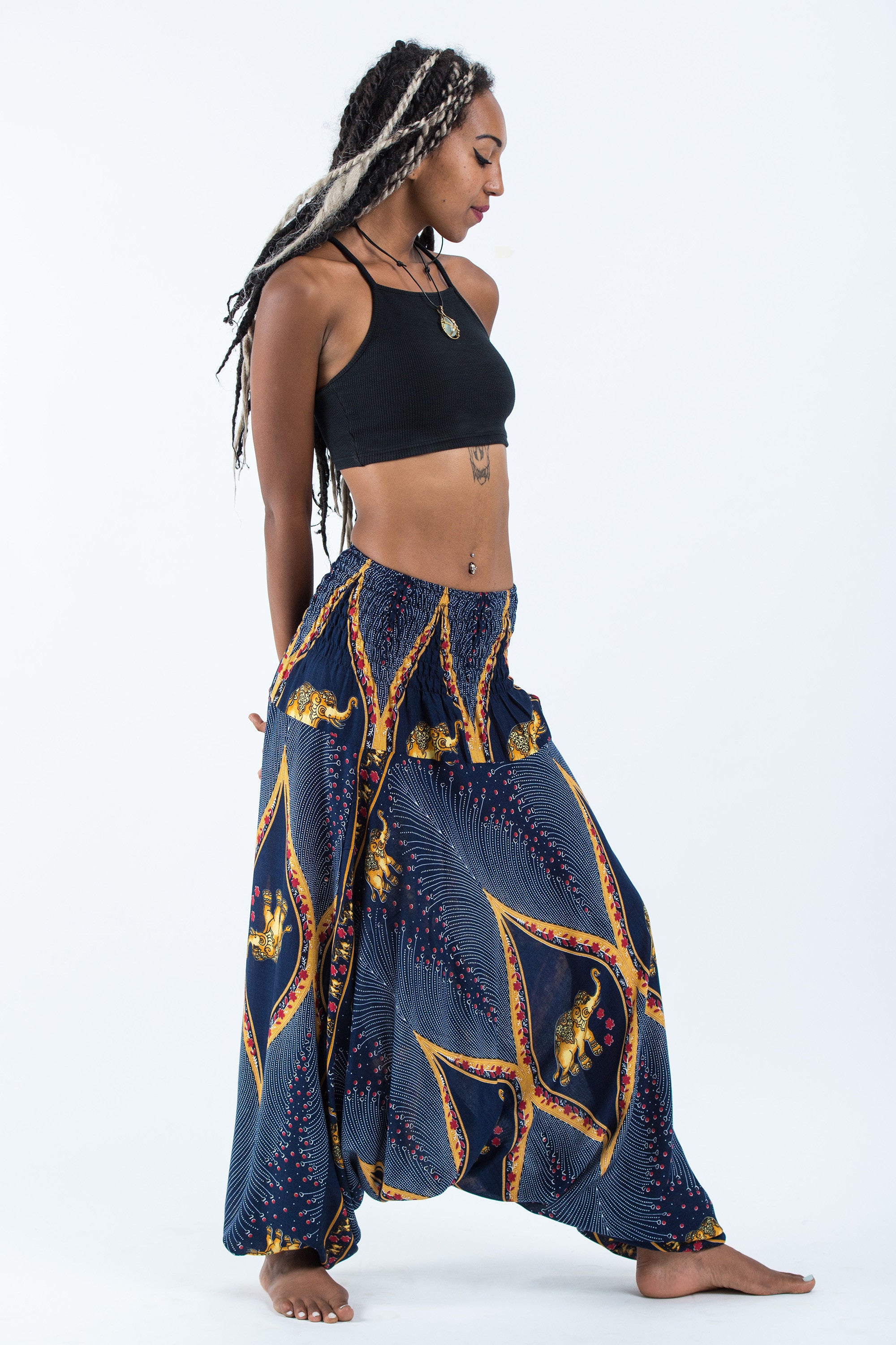 Peacock Elephant 2-in-1 Jumpsuit Elephant Pants in Blue