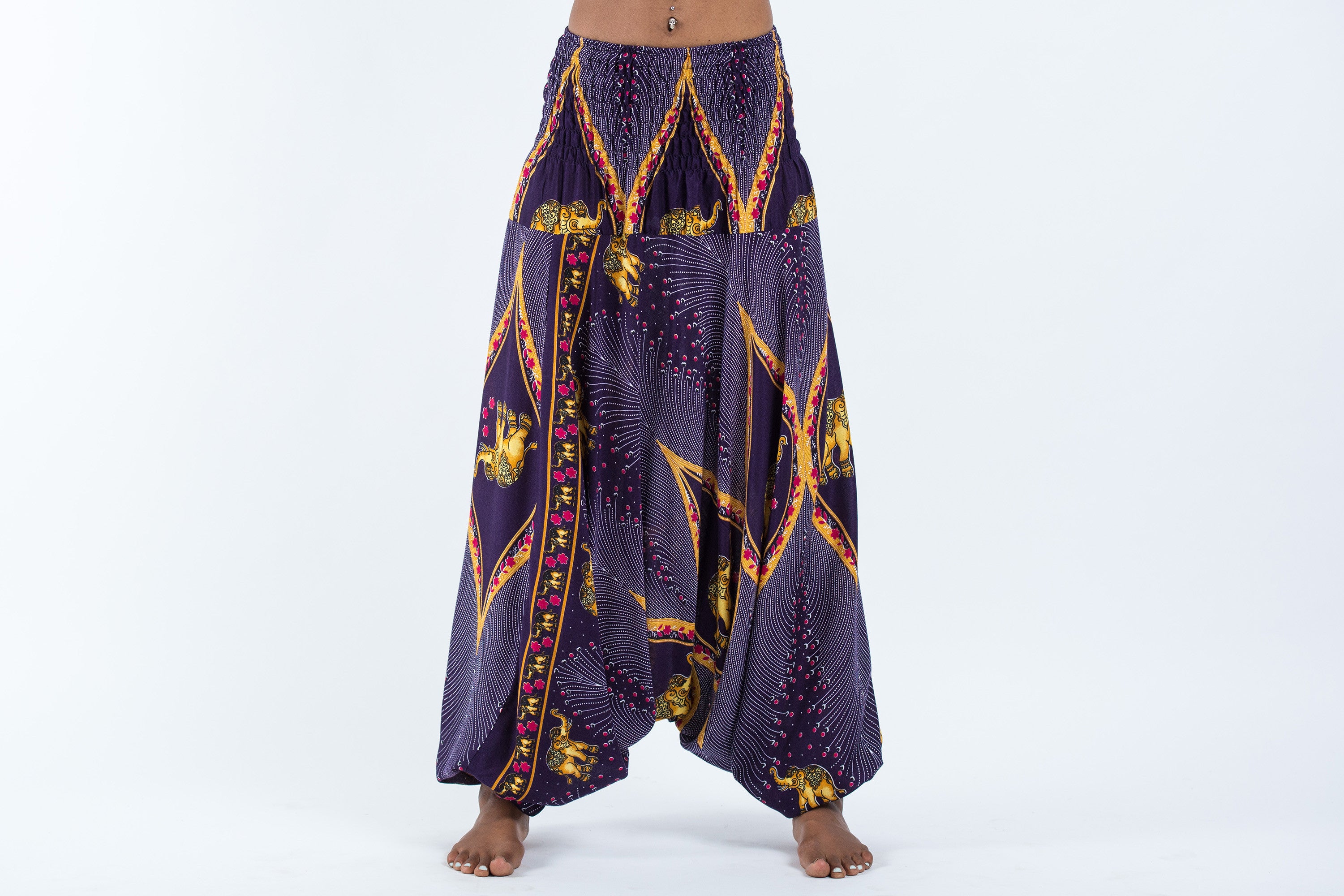 Peacock Elephant 2-in-1 Jumpsuit Elephant Pants in Purple