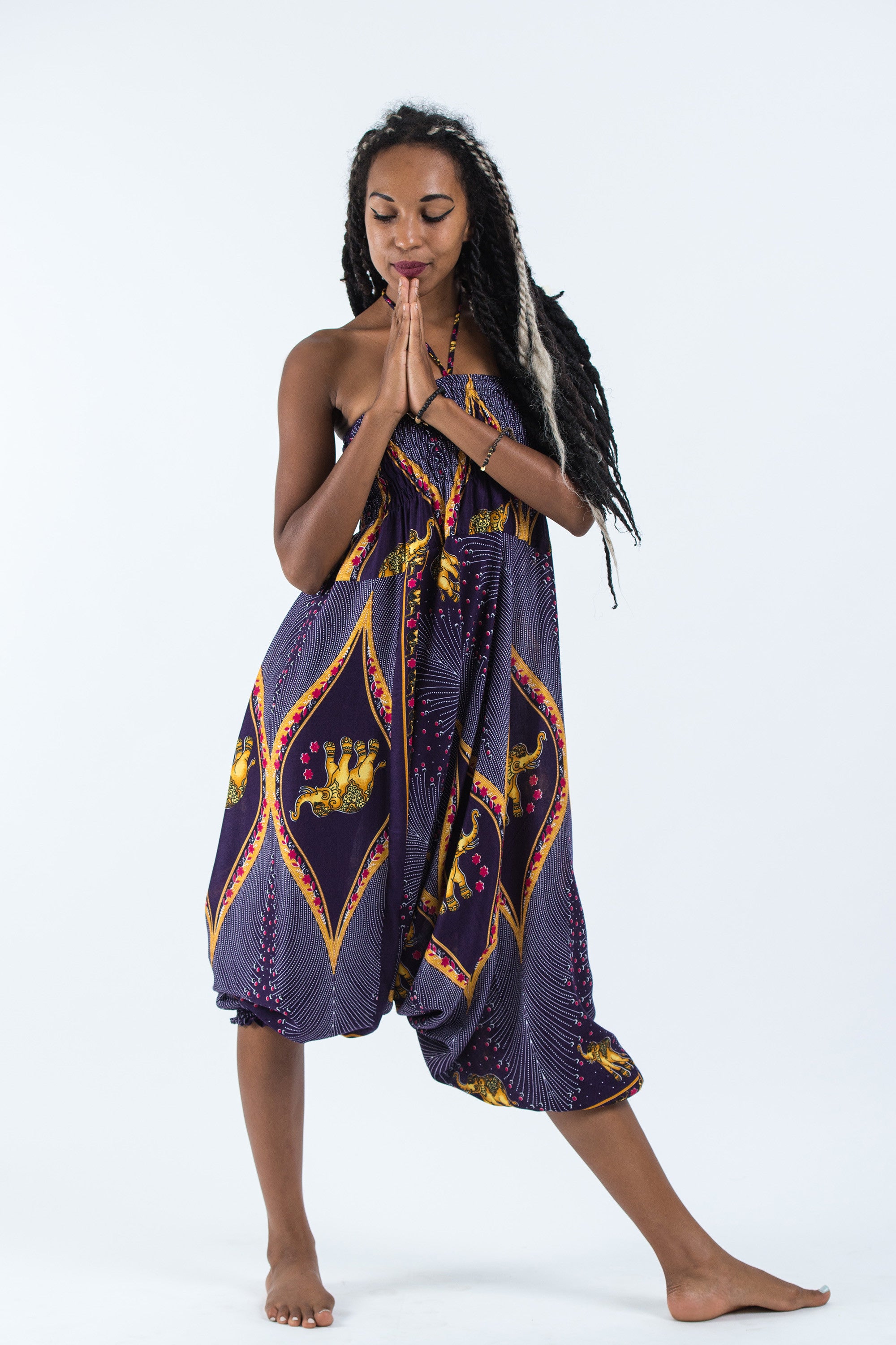 Peacock Elephant 2-in-1 Jumpsuit Elephant Pants in Purple