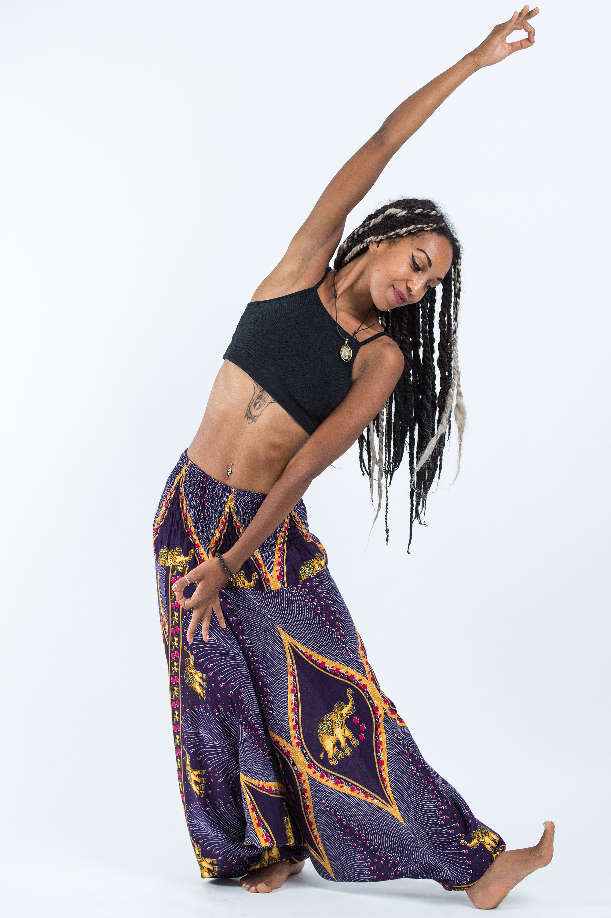 Peacock Elephant 2-in-1 Jumpsuit Elephant Pants in Purple