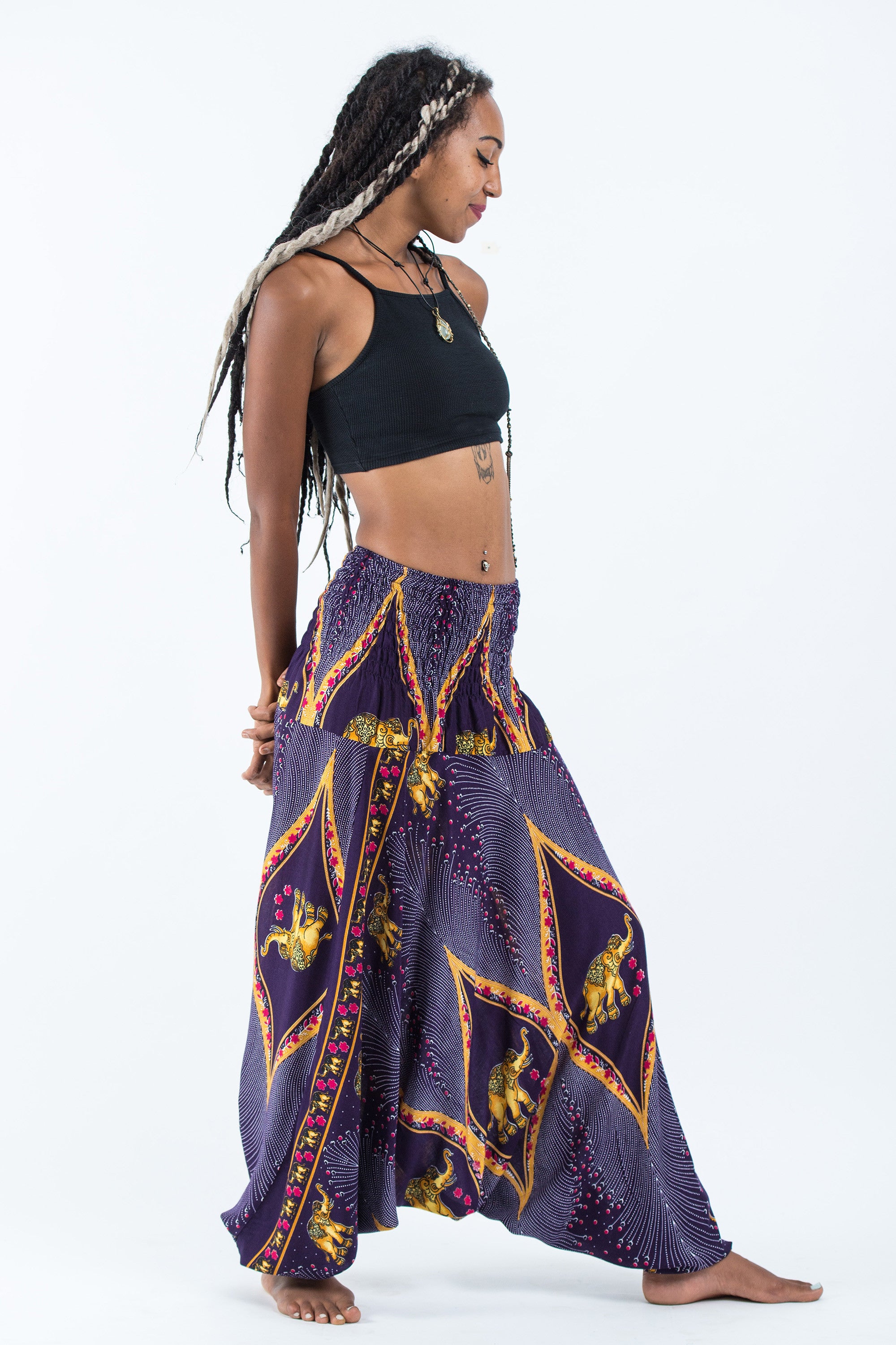Peacock Elephant 2-in-1 Jumpsuit Elephant Pants in Purple