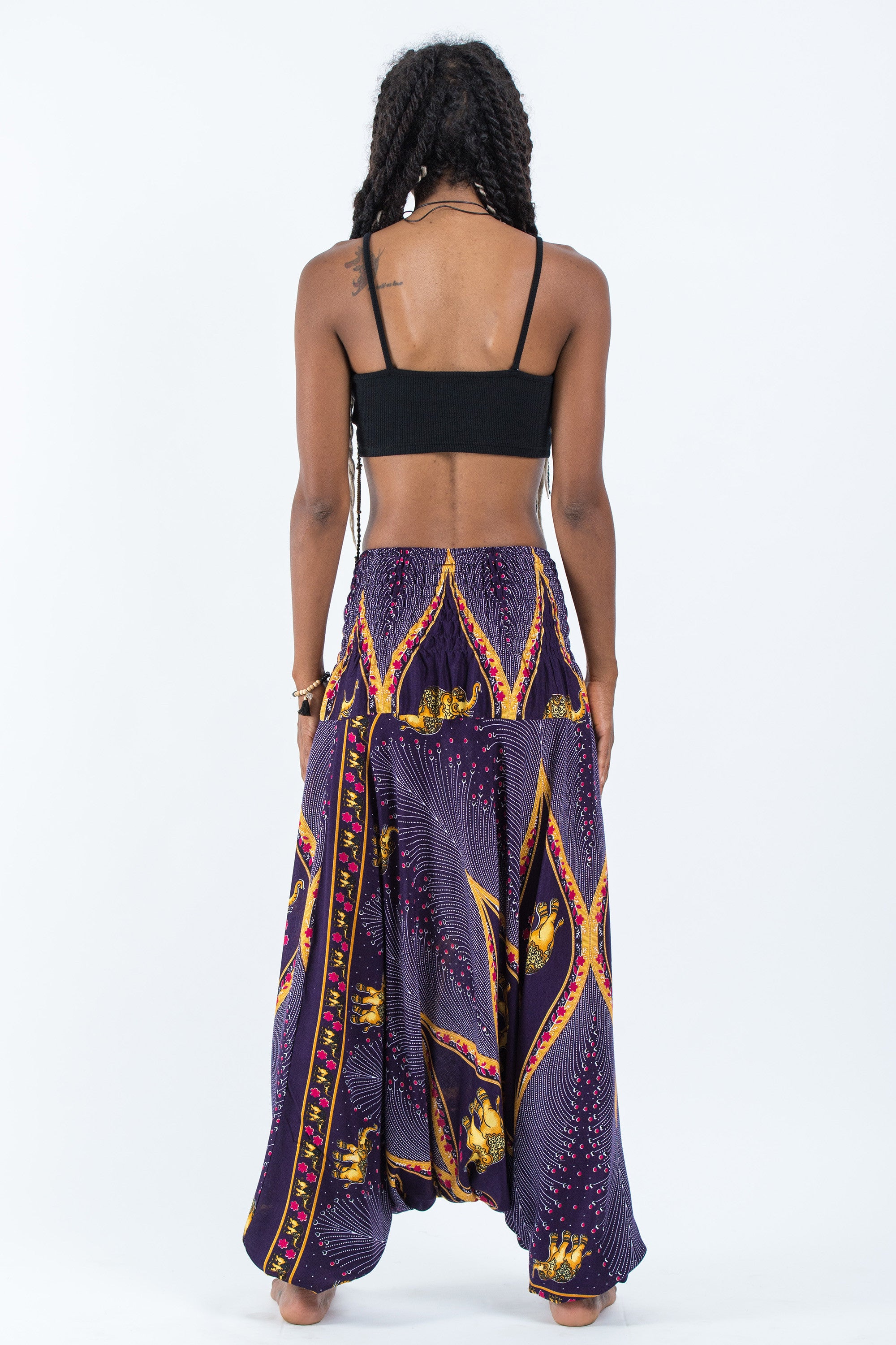 Peacock Elephant 2-in-1 Jumpsuit Elephant Pants in Purple