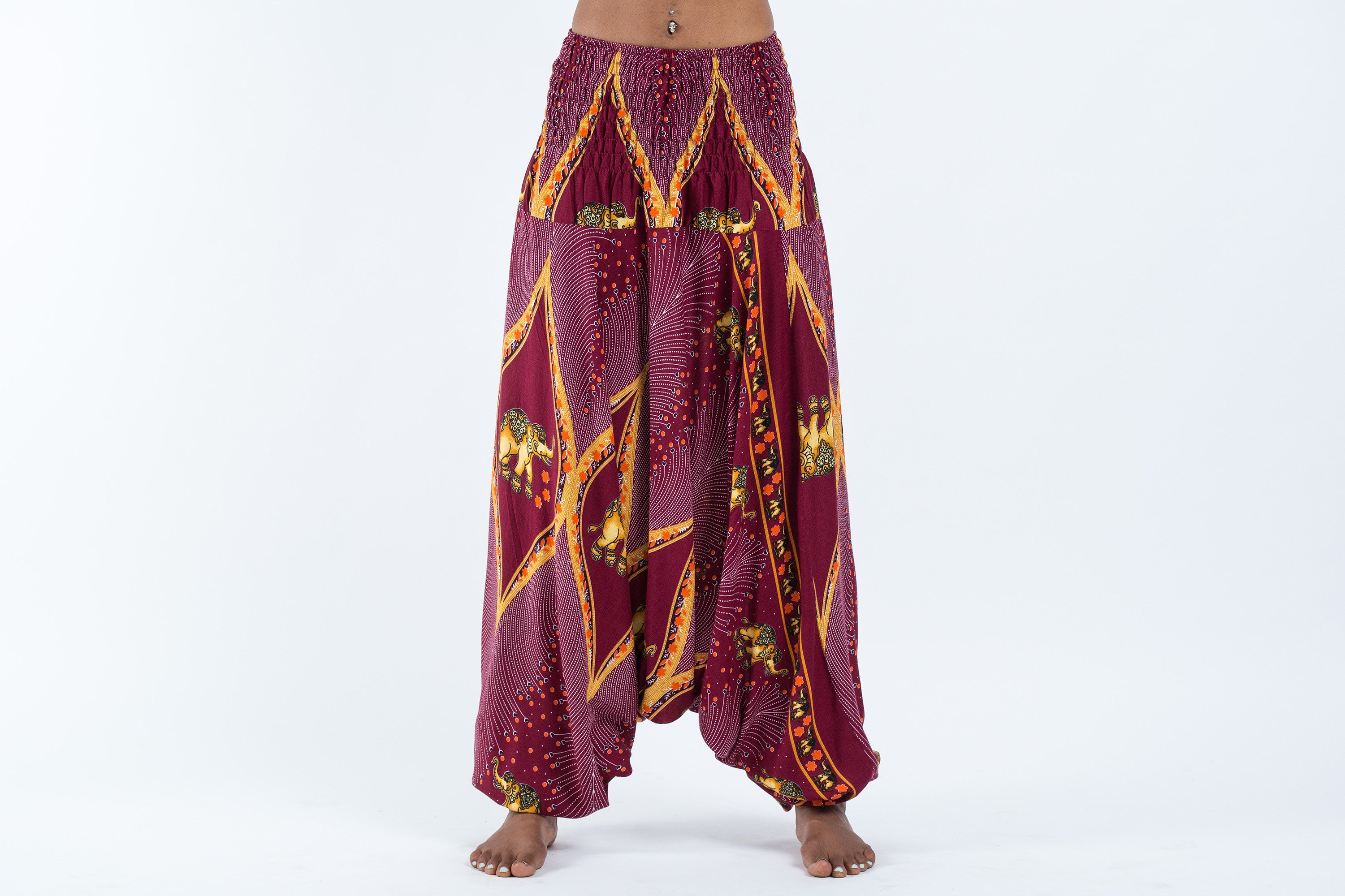 Peacock Elephant 2-in-1 Jumpsuit Elephant Pants in Red