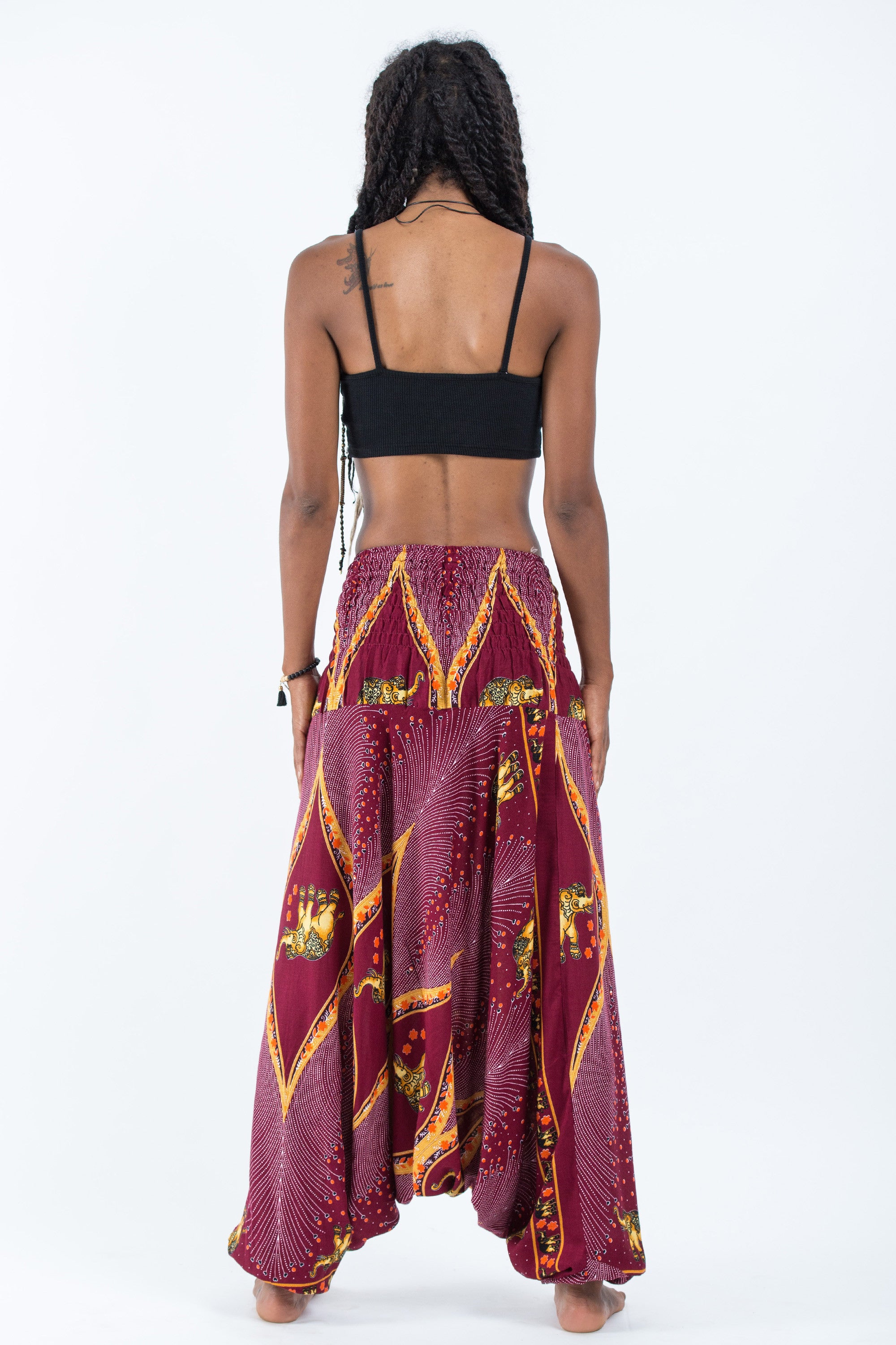 Peacock Elephant 2-in-1 Jumpsuit Elephant Pants in Red
