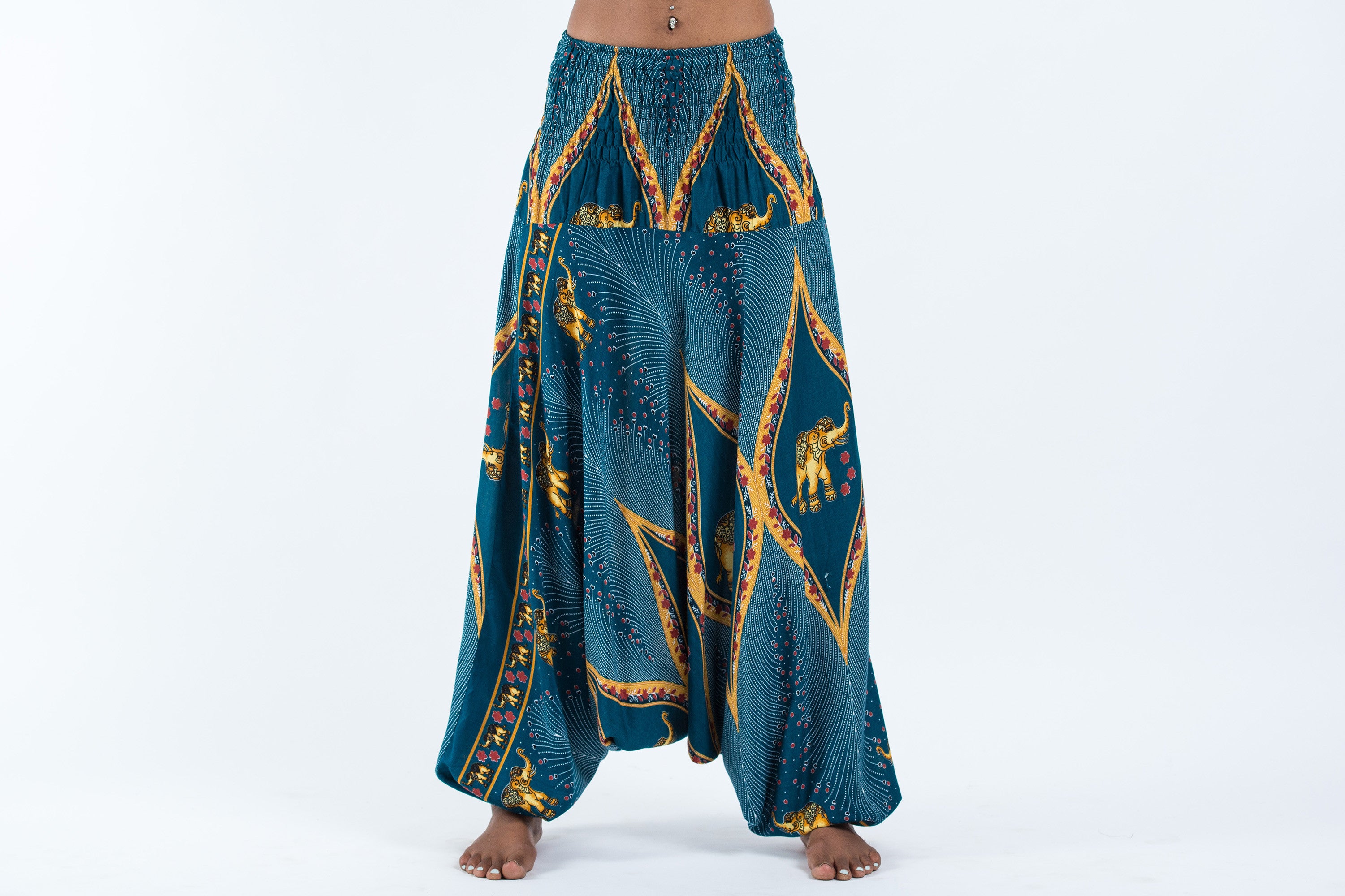 Peacock Elephant 2-in-1 Jumpsuit Elephant Pants in Turquoise