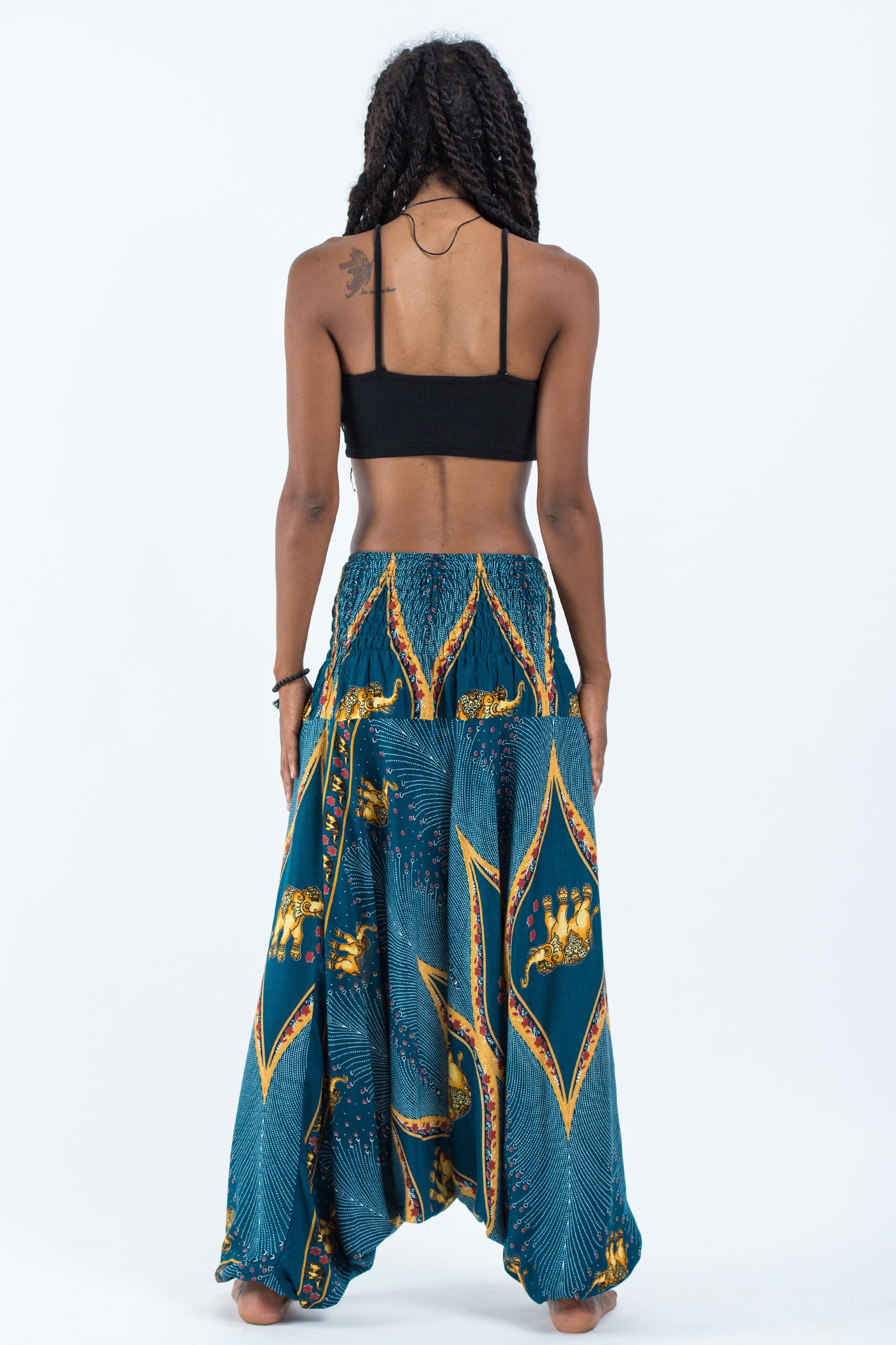 Peacock Elephant 2-in-1 Jumpsuit Elephant Pants in Turquoise