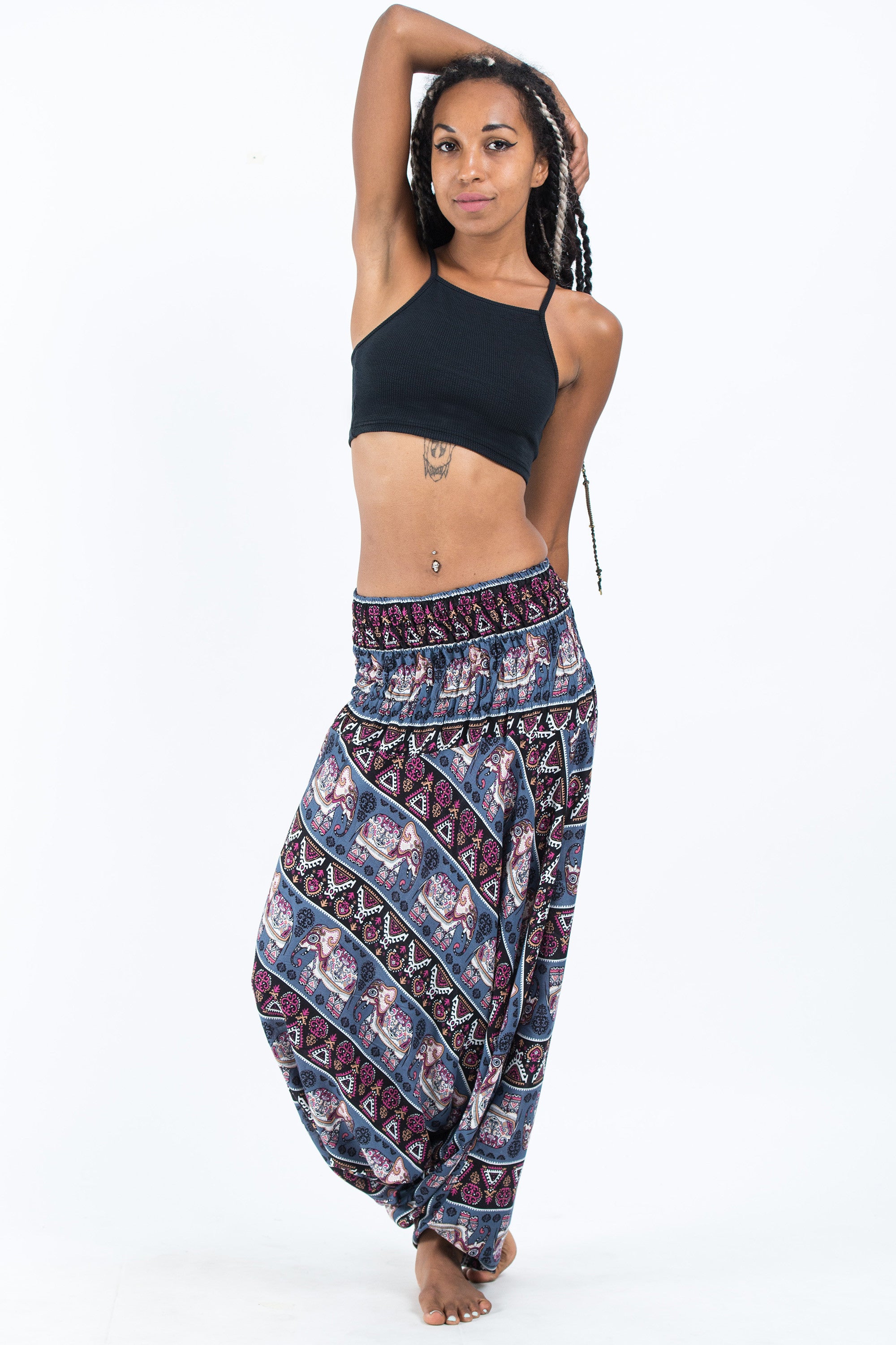 Aztec Elephant 2-in-1 Jumpsuit Elephant Pants in Gray – Harem Pants