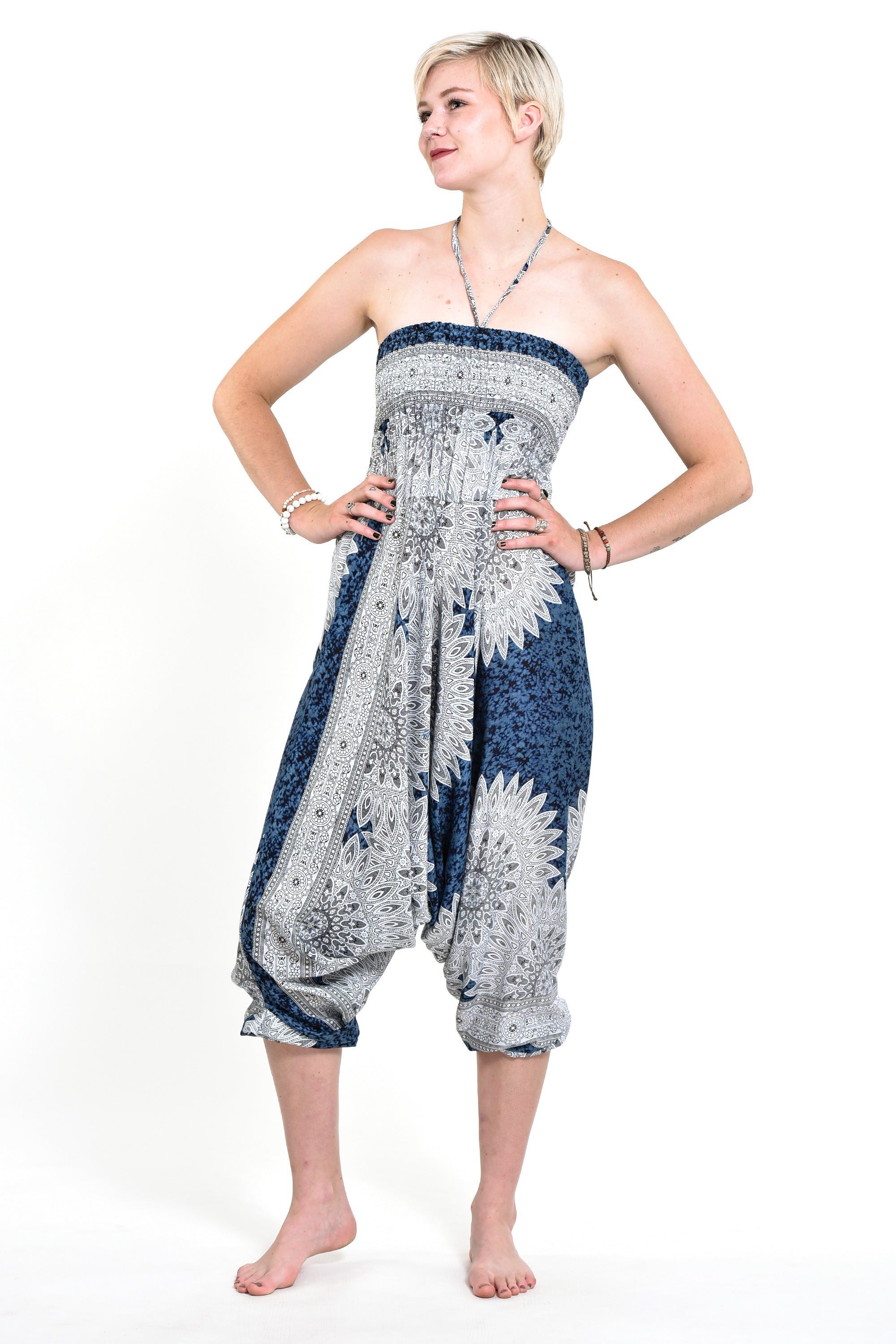 Marble Mandalas 2-in-1 Jumpsuit Harem Pants in Indigo