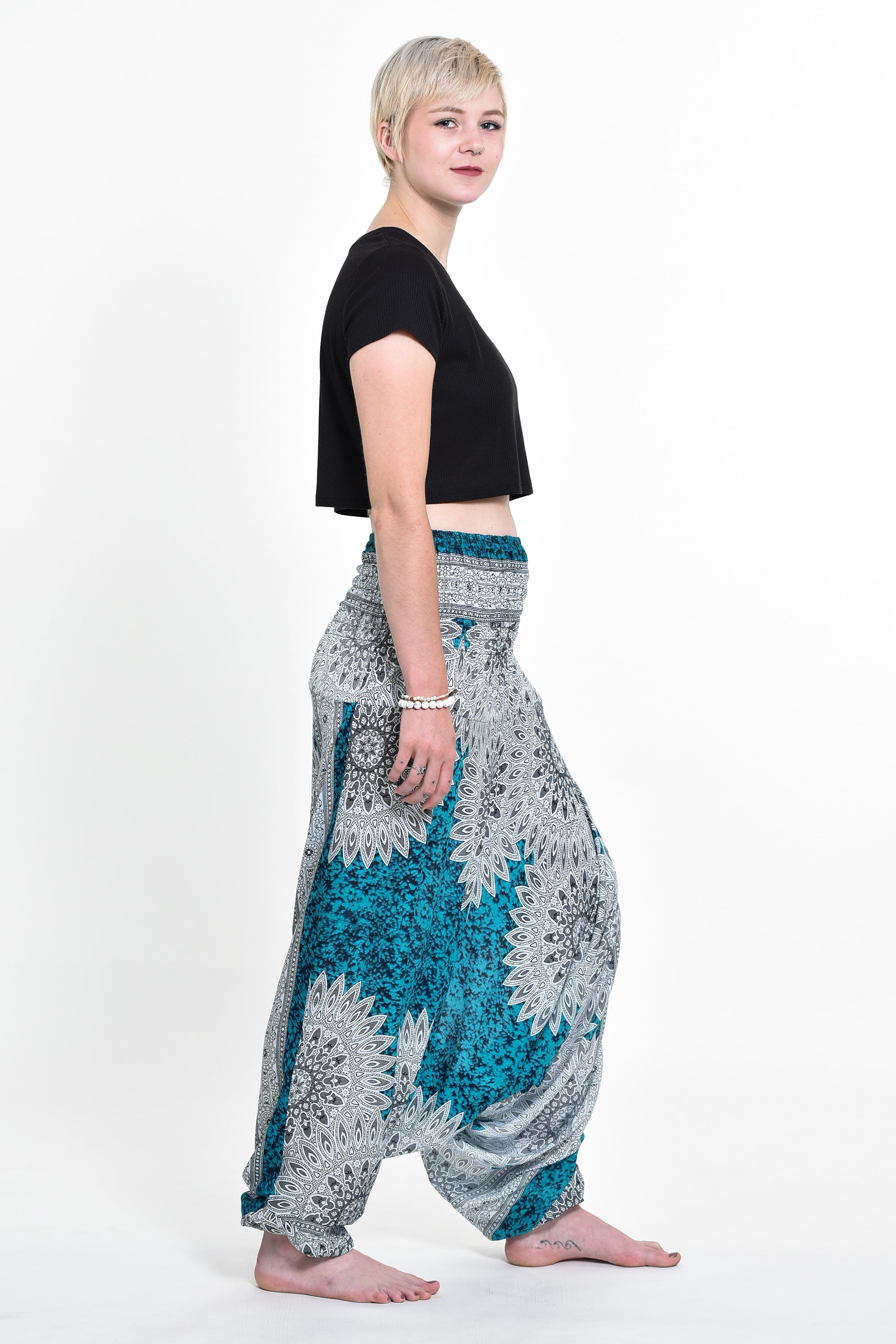 Marble Mandalas 2-in-1 Jumpsuit Harem Pants in Turquoise