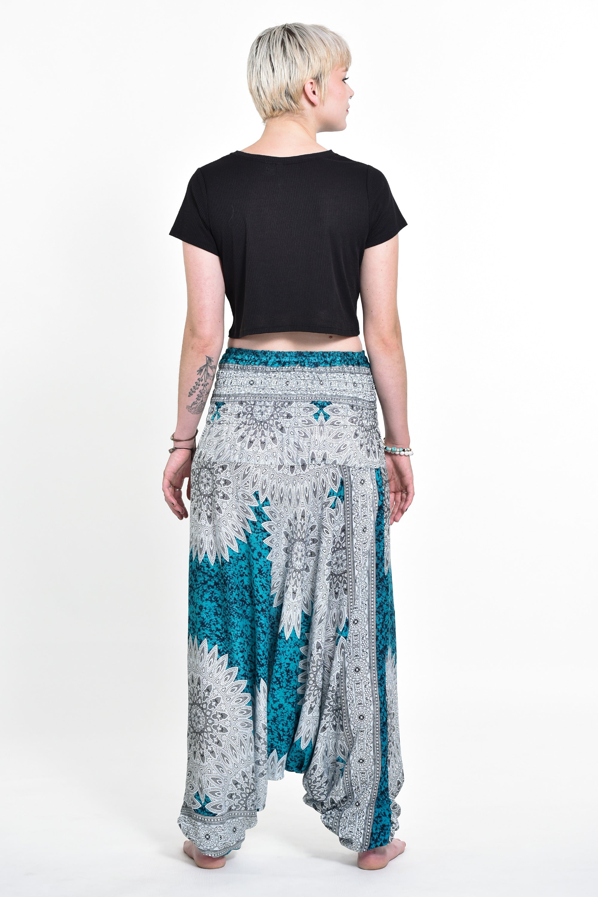 Marble Mandalas 2-in-1 Jumpsuit Harem Pants in Turquoise