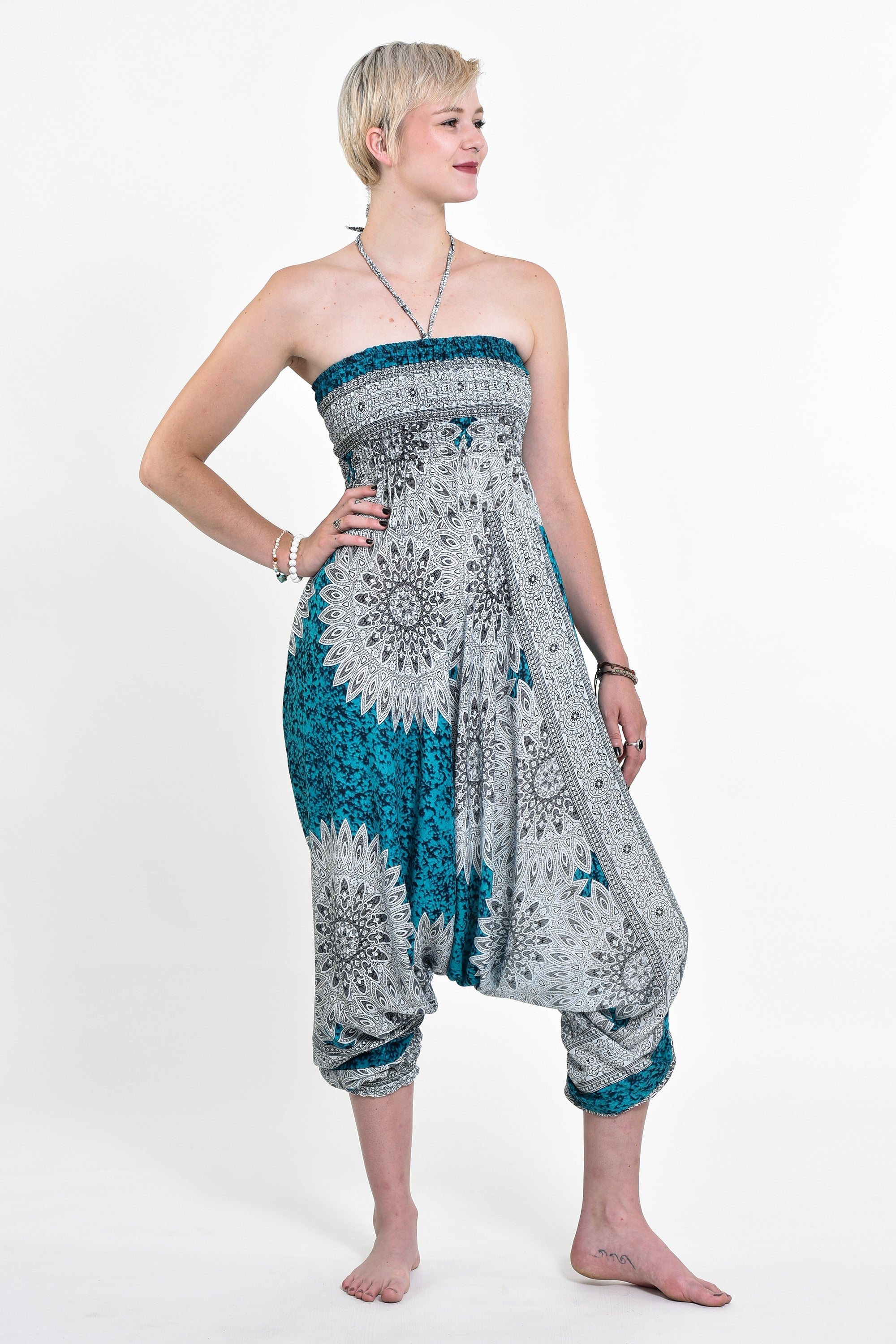 Marble Mandalas 2-in-1 Jumpsuit Harem Pants in Turquoise