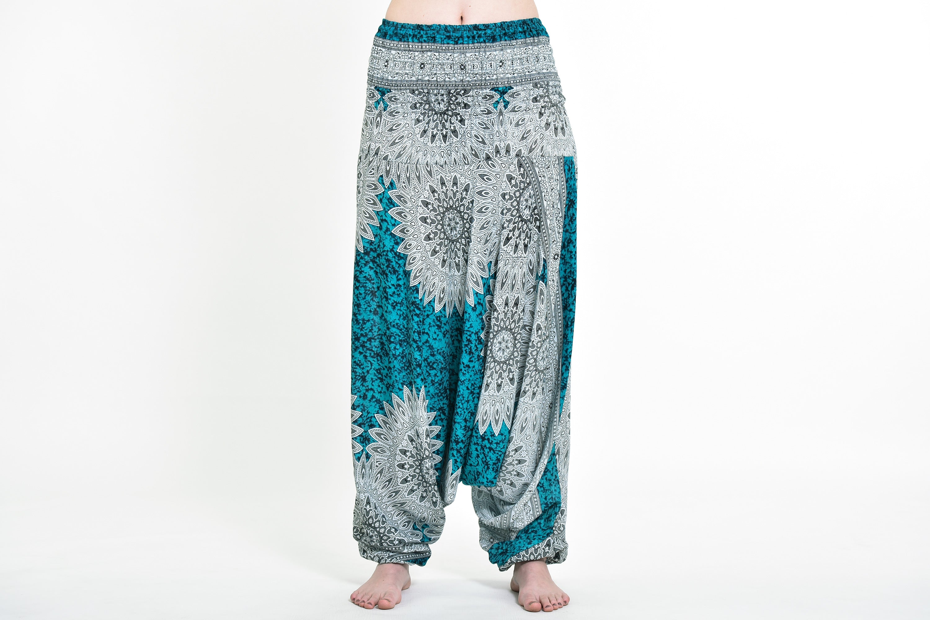Marble Mandalas 2-in-1 Jumpsuit Harem Pants in Turquoise