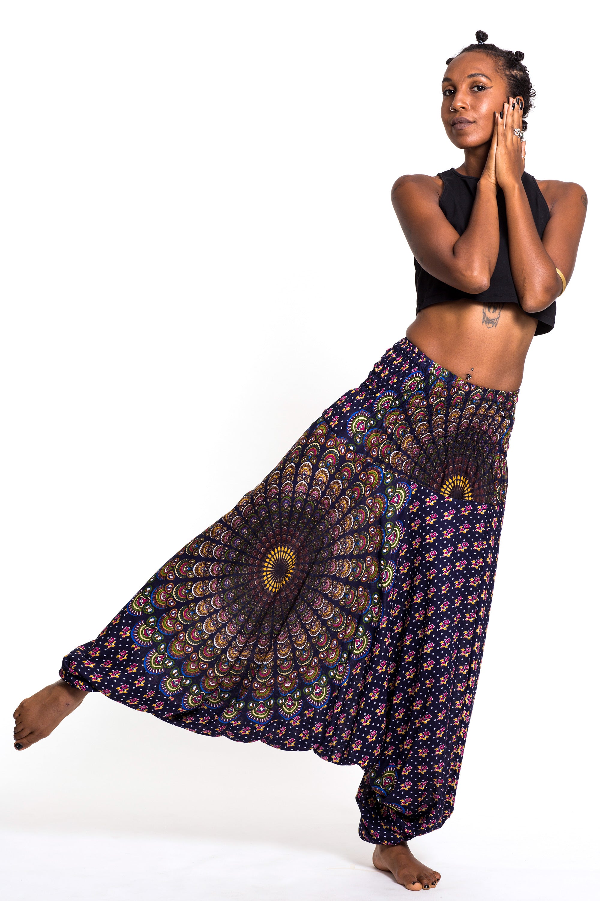 Peacock Mandalas 2-in-1 Jumpsuit Harem Pants in Blue