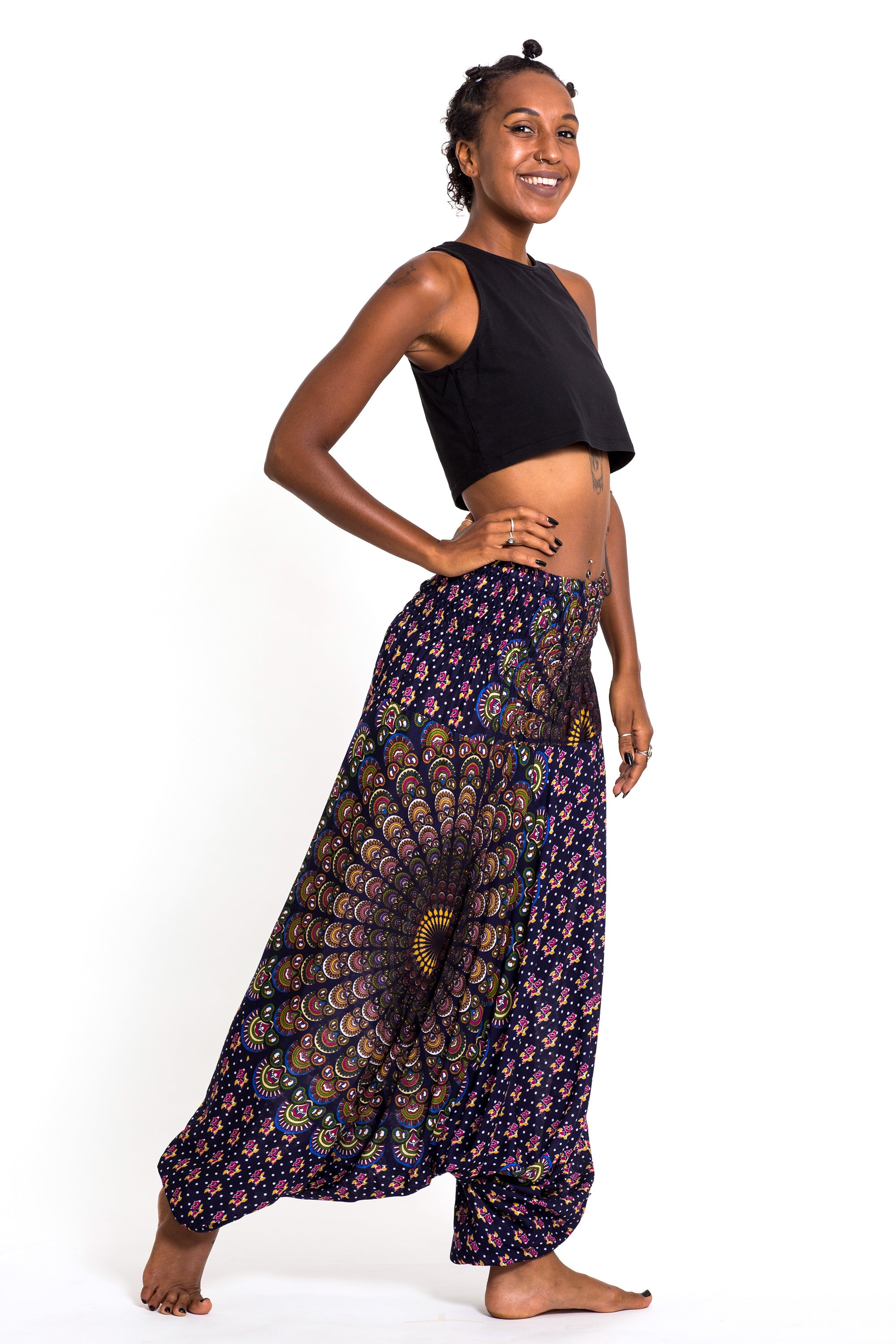 Peacock Mandalas 2-in-1 Jumpsuit Harem Pants in Blue
