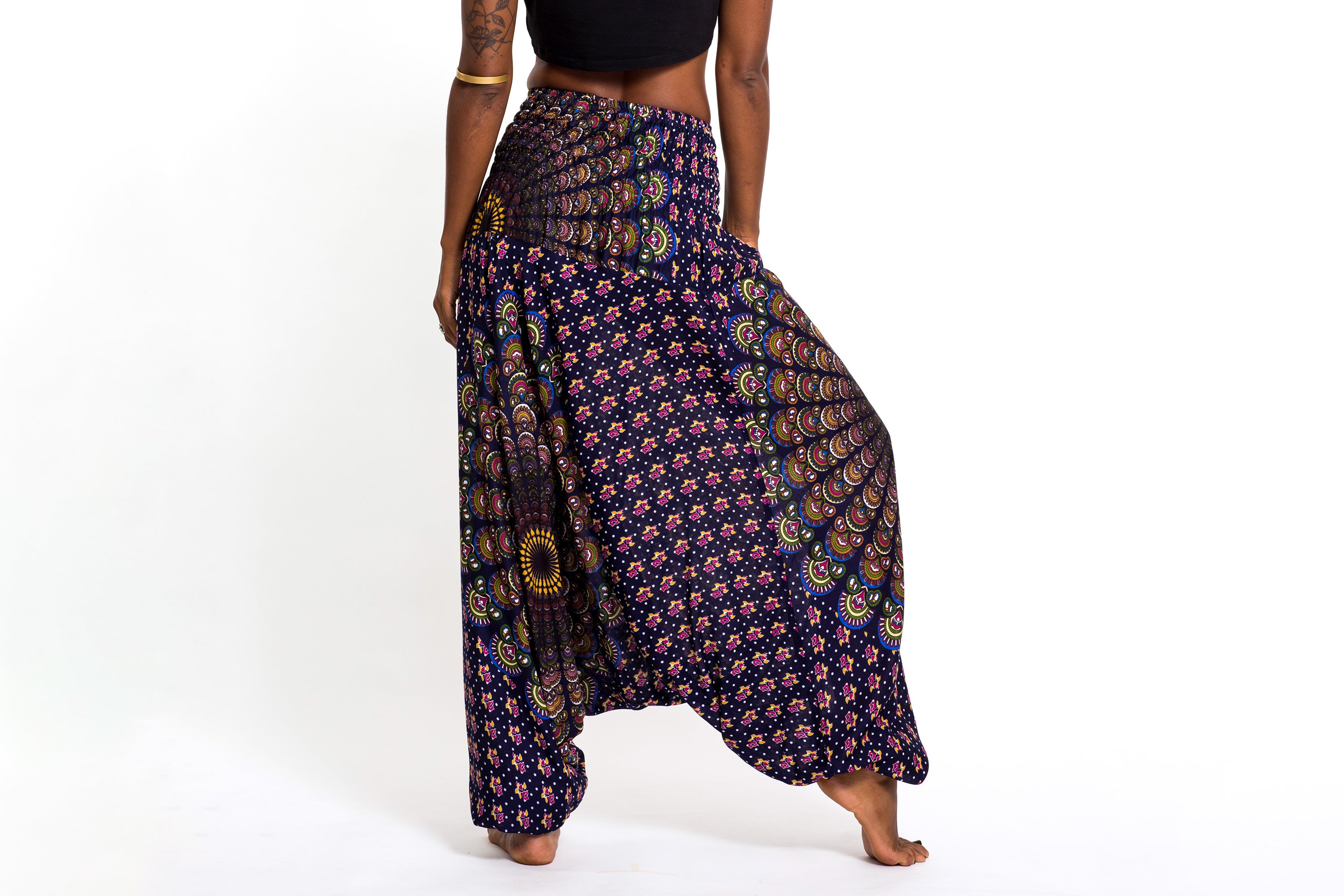 Peacock Mandalas 2-in-1 Jumpsuit Harem Pants in Blue