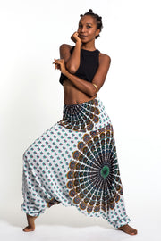 Peacock Mandalas 2-in-1 Jumpsuit Harem Pants in White