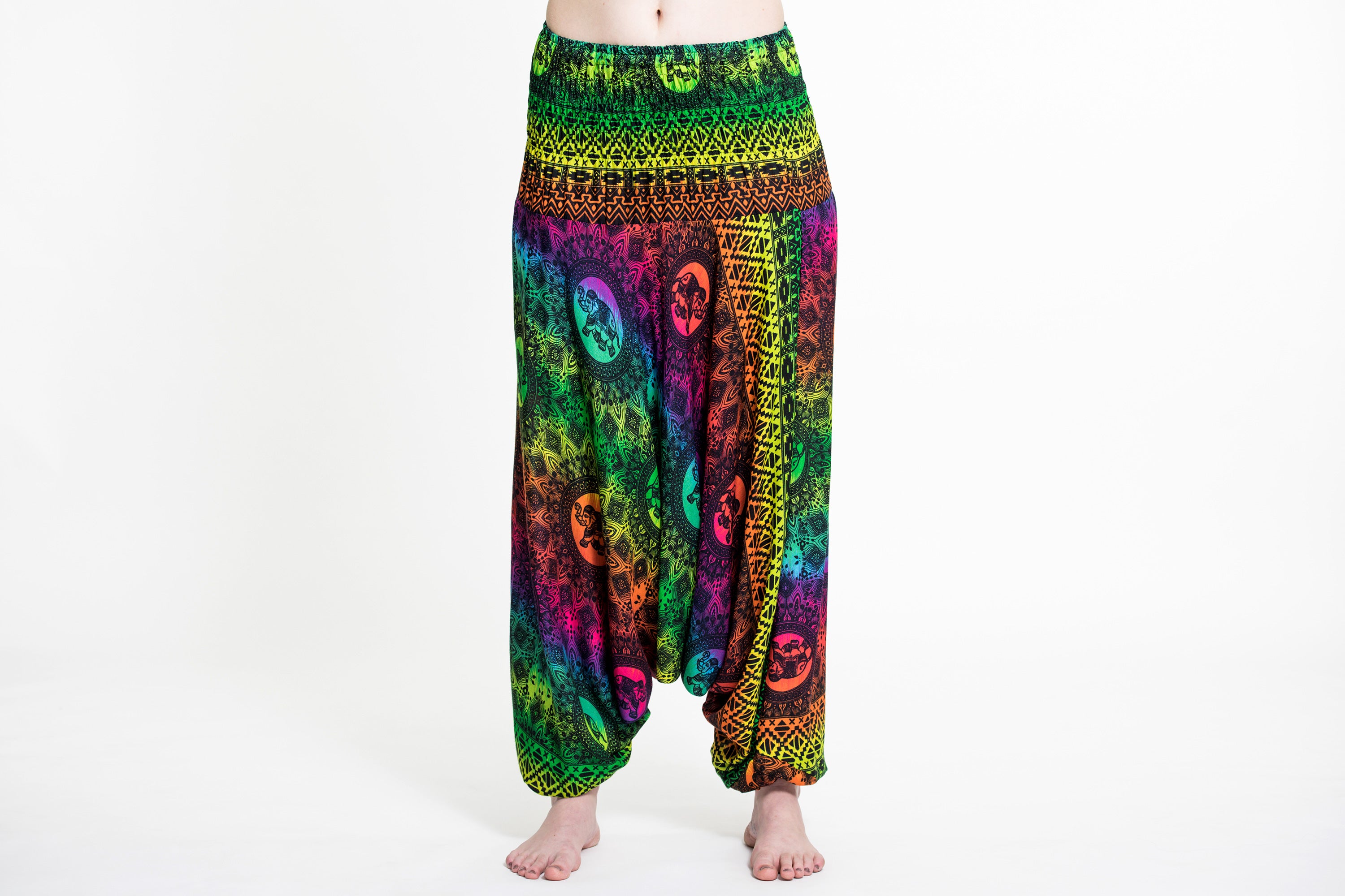 Rainbow Elephant 2-in-1 Jumpsuit Elephant Pants in Green