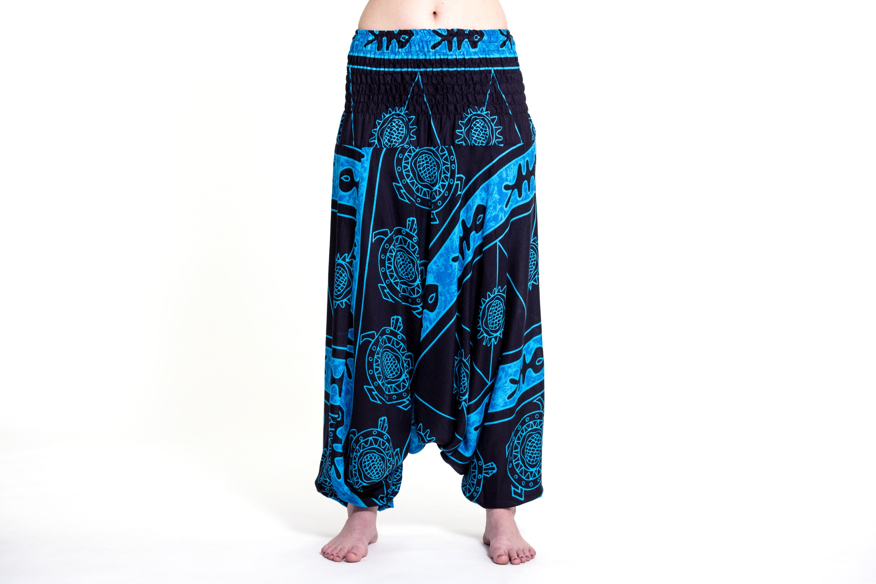 Turtle Print 2-in-1 Jumpsuit Harem Pants in Blue