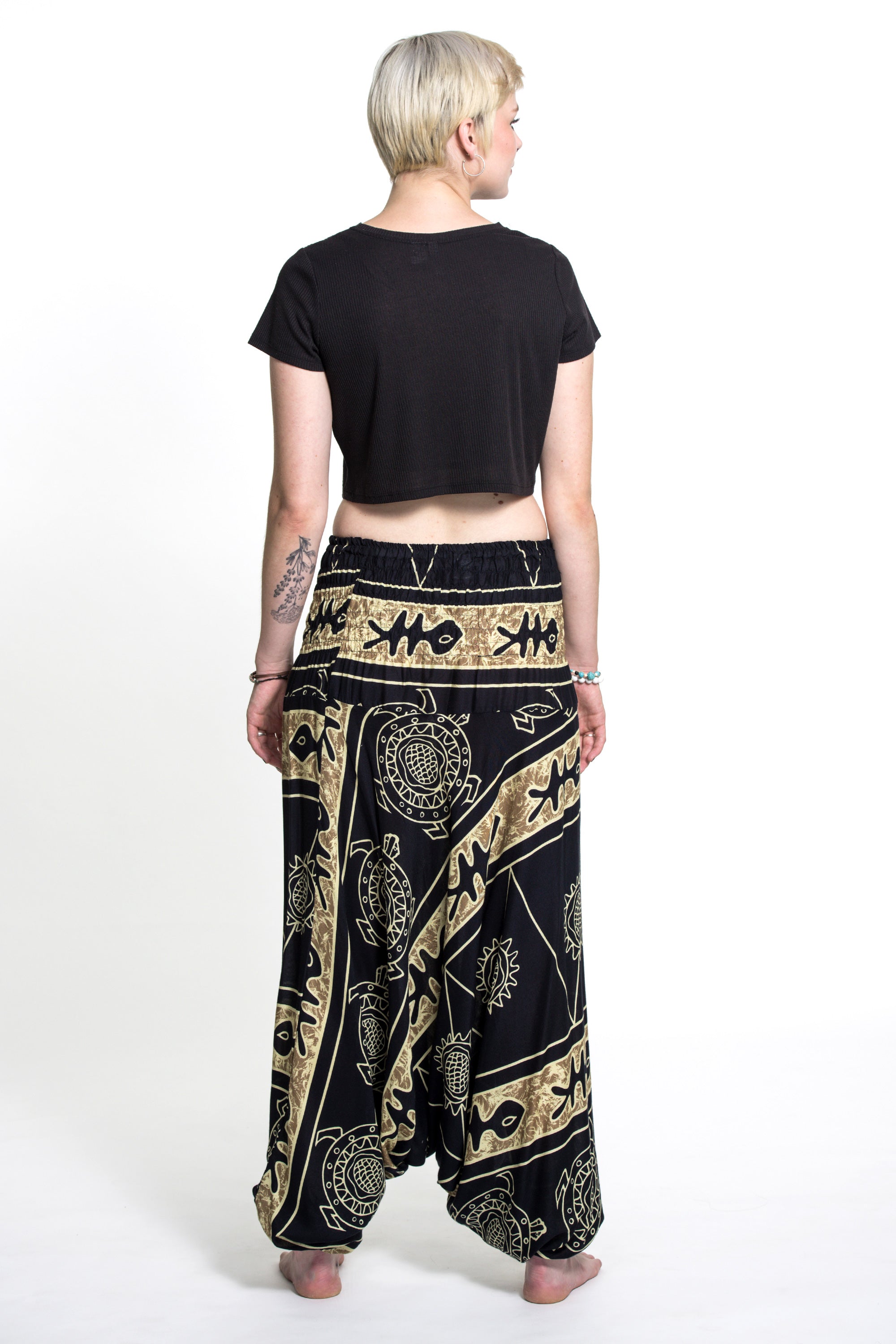 Turtle Print 2-in-1 Jumpsuit Harem Pants in Gold
